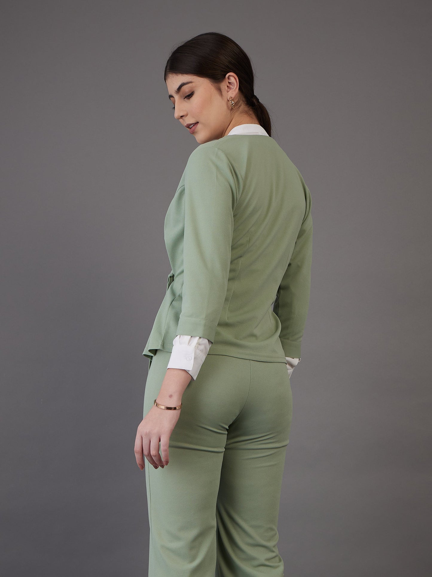 Green Wrap Neck Asymmetric Top