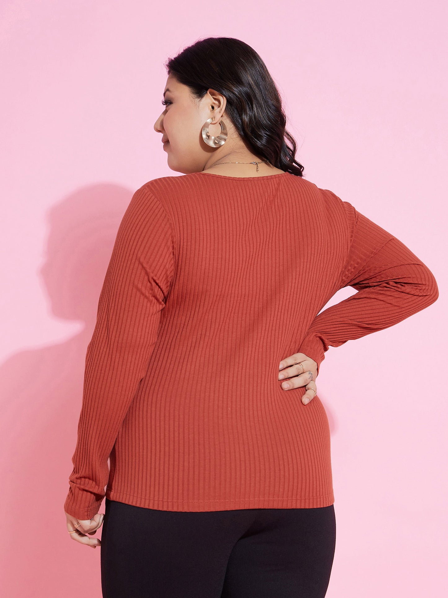 Rust Rib Empire Neck Top