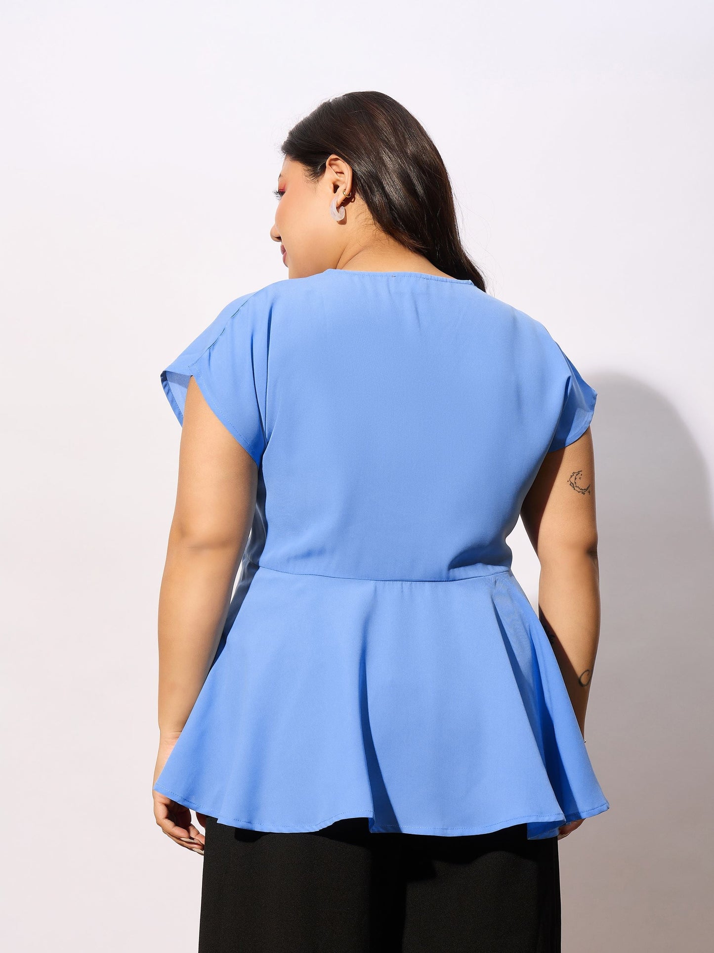 Blue Front Knot Peplum Top