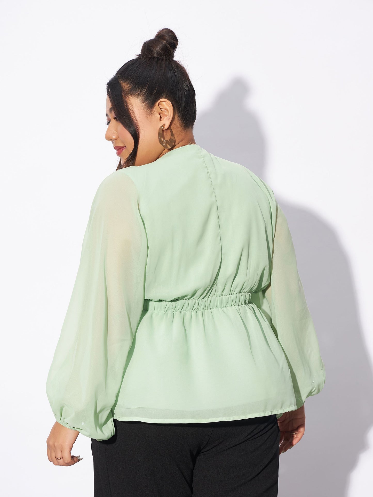 Mint Green V-Neck Peplum Top