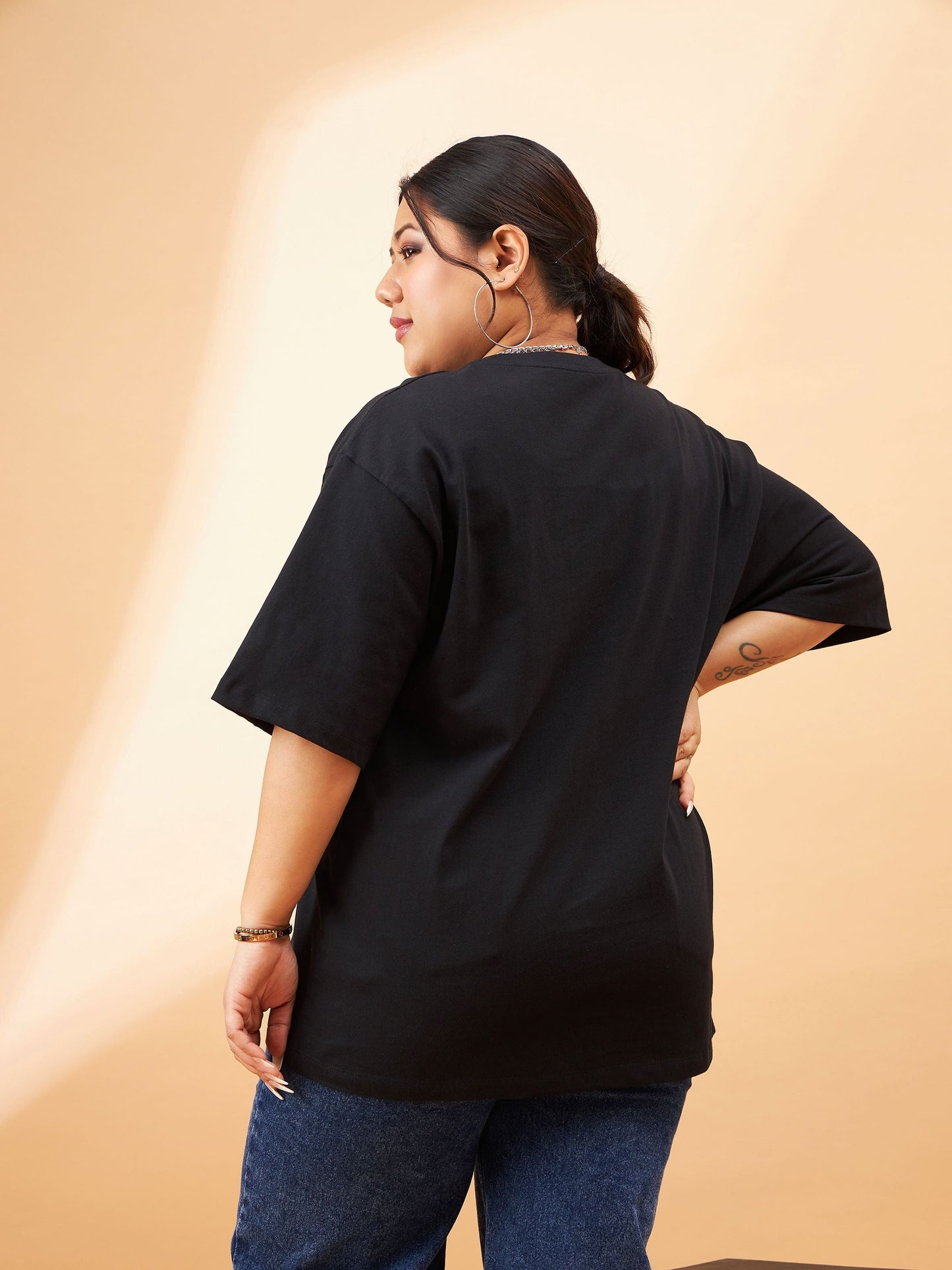 Black Graphic Floral Print T-Shirt
