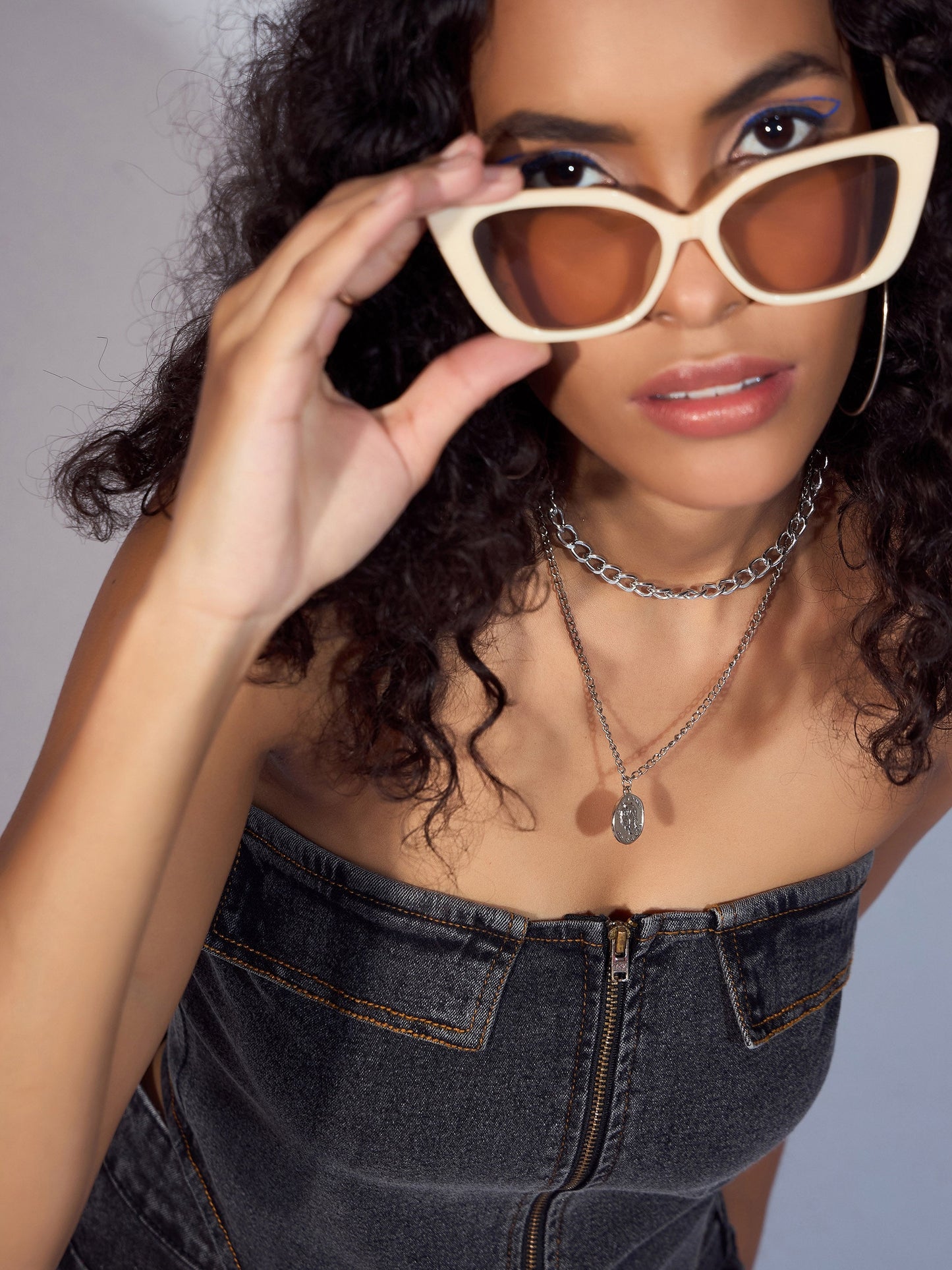 Black Denim Zipper Tube Top