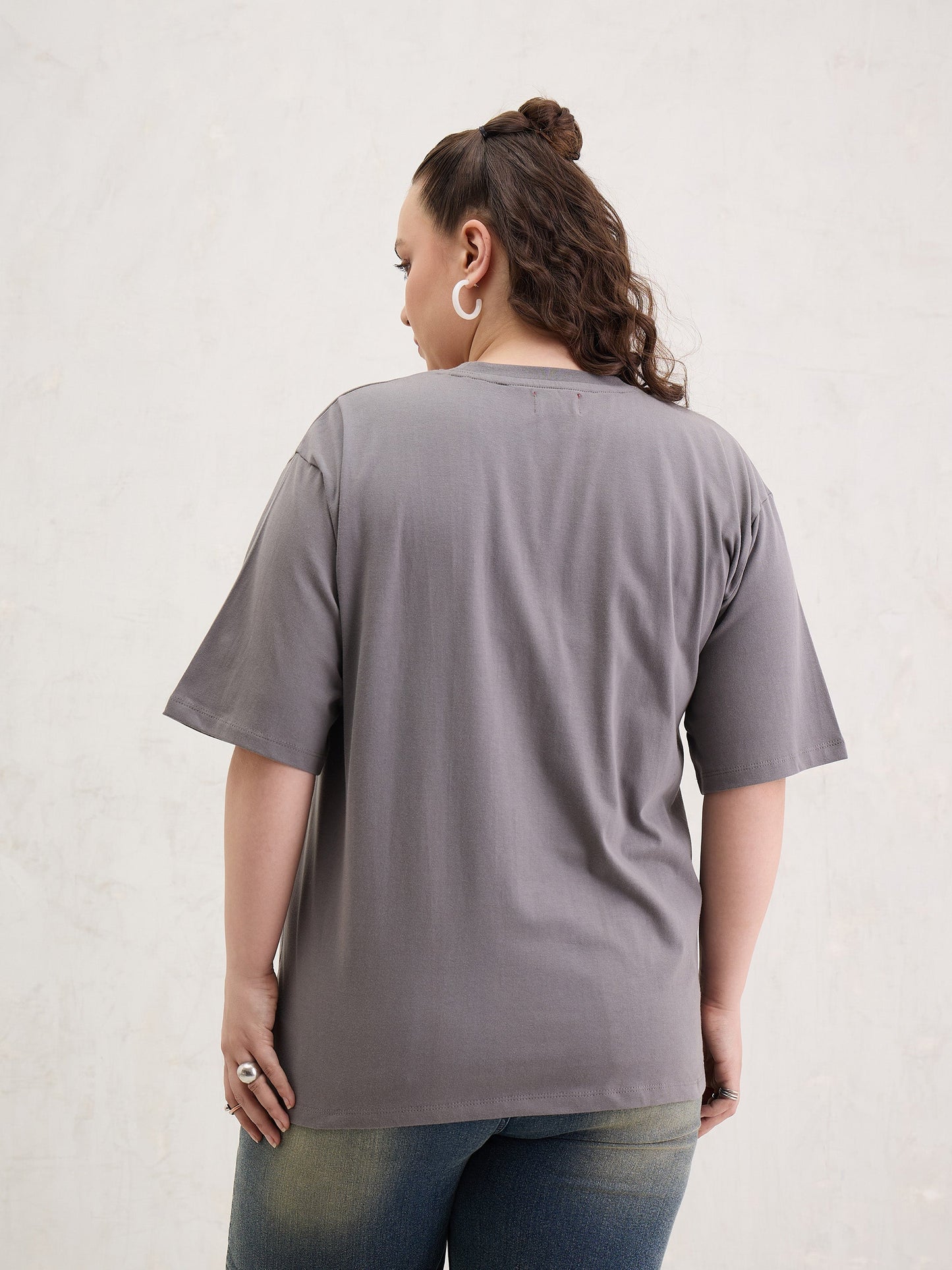 Grey Graphic NEW YORK Print T-Shirt-SASSAFRAS Curve