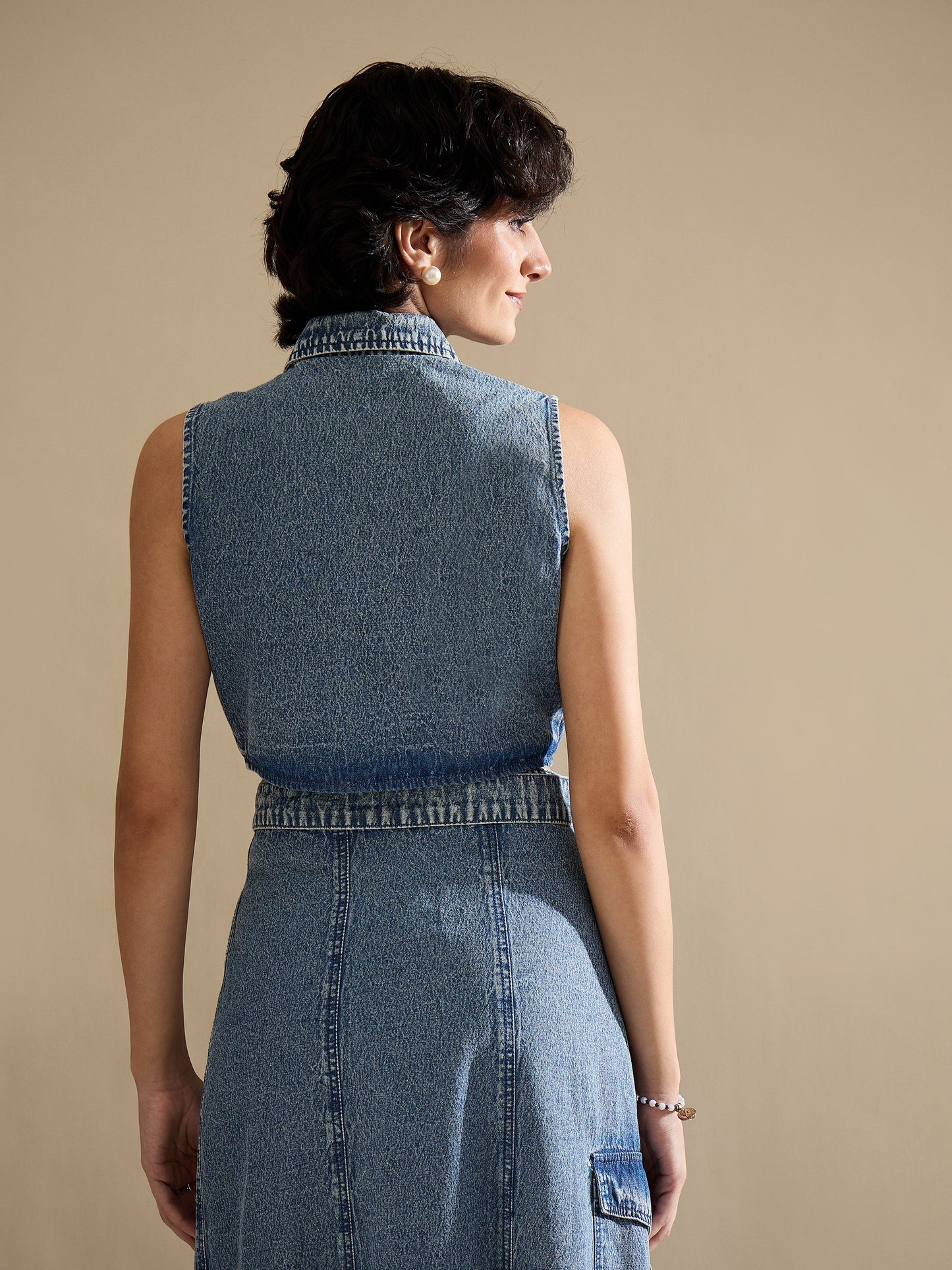 Blue Blast Denim Button Down Vest Top