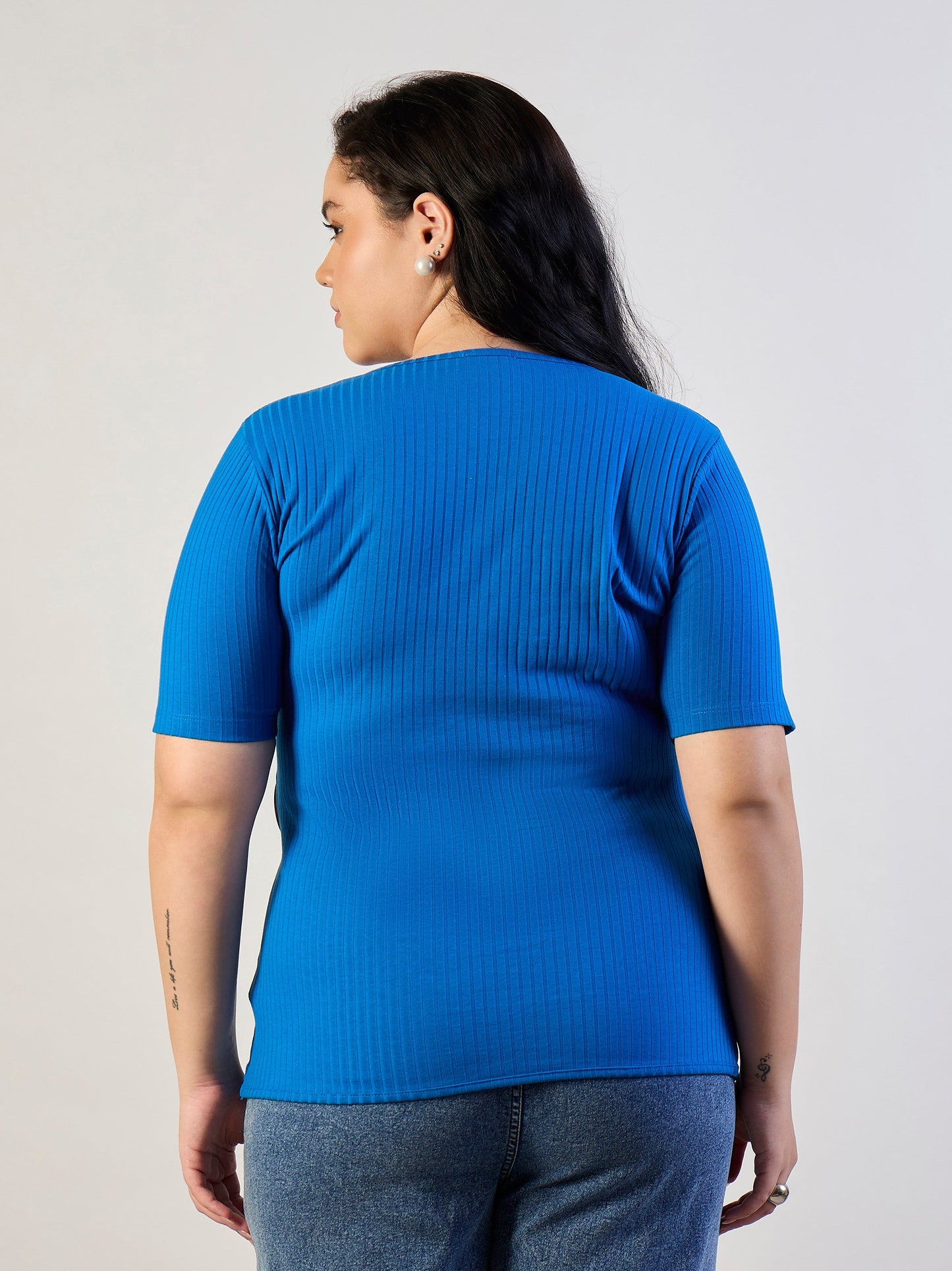Royal Blue Rib Side Buckle Detail Top