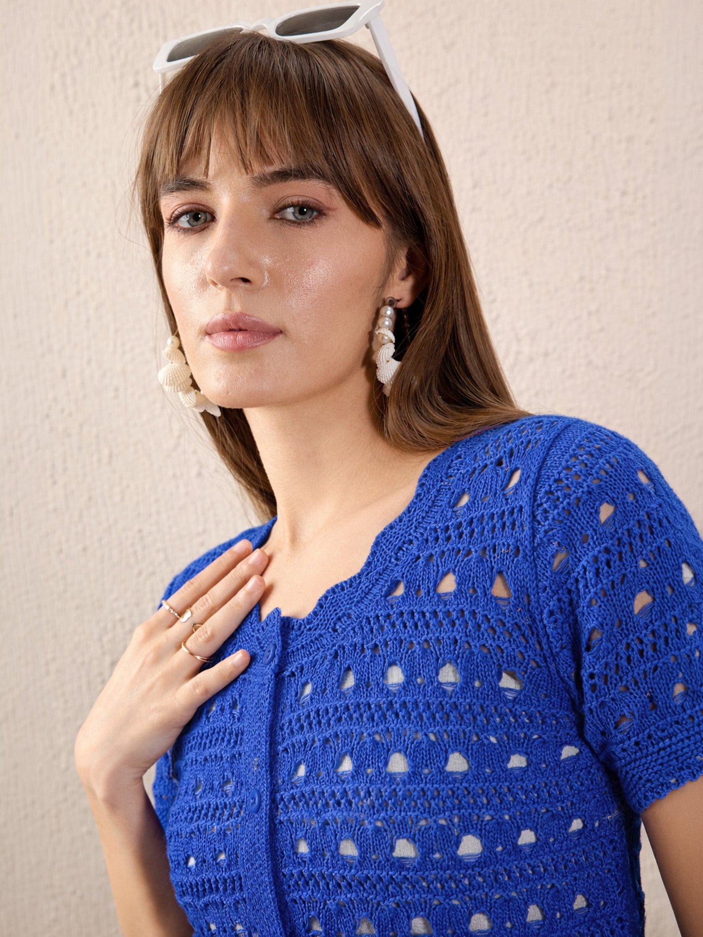 Blue Round Neck Crochet Top