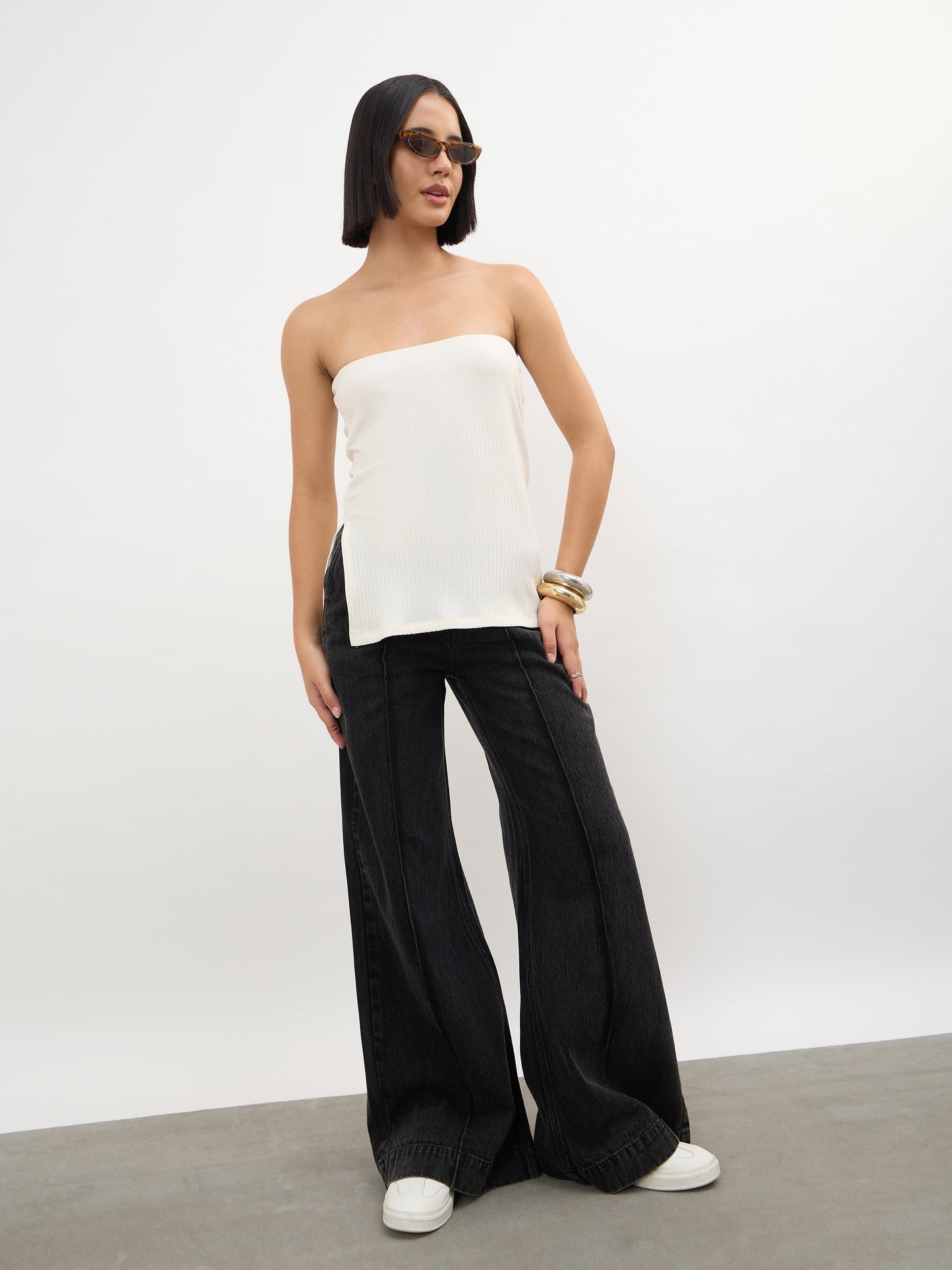 Off-White Rib Side Slit Tube Top