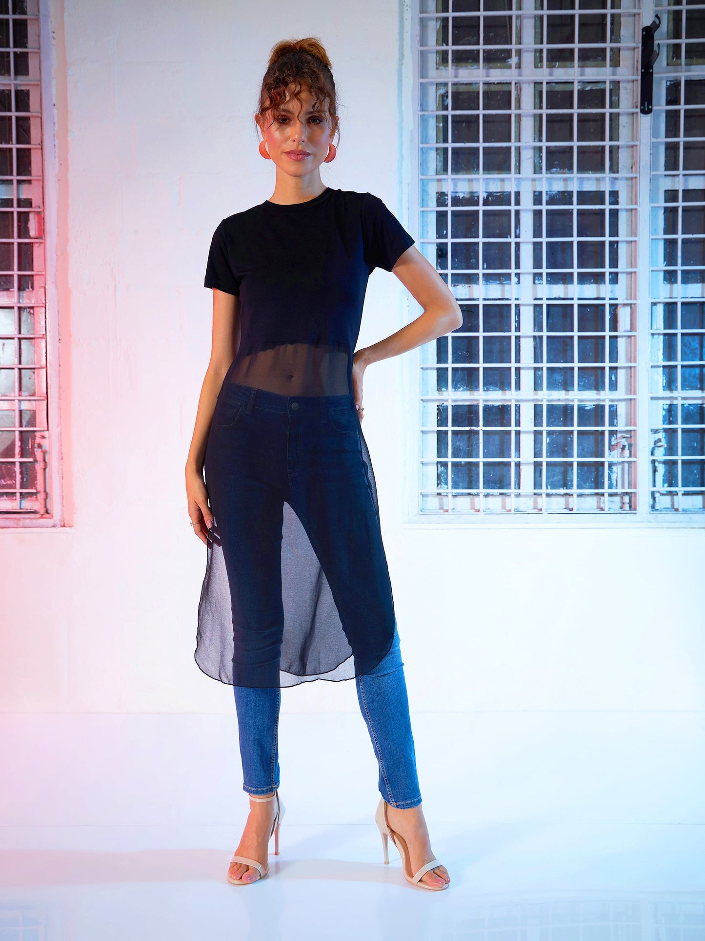 Black Side Slit Longline Top