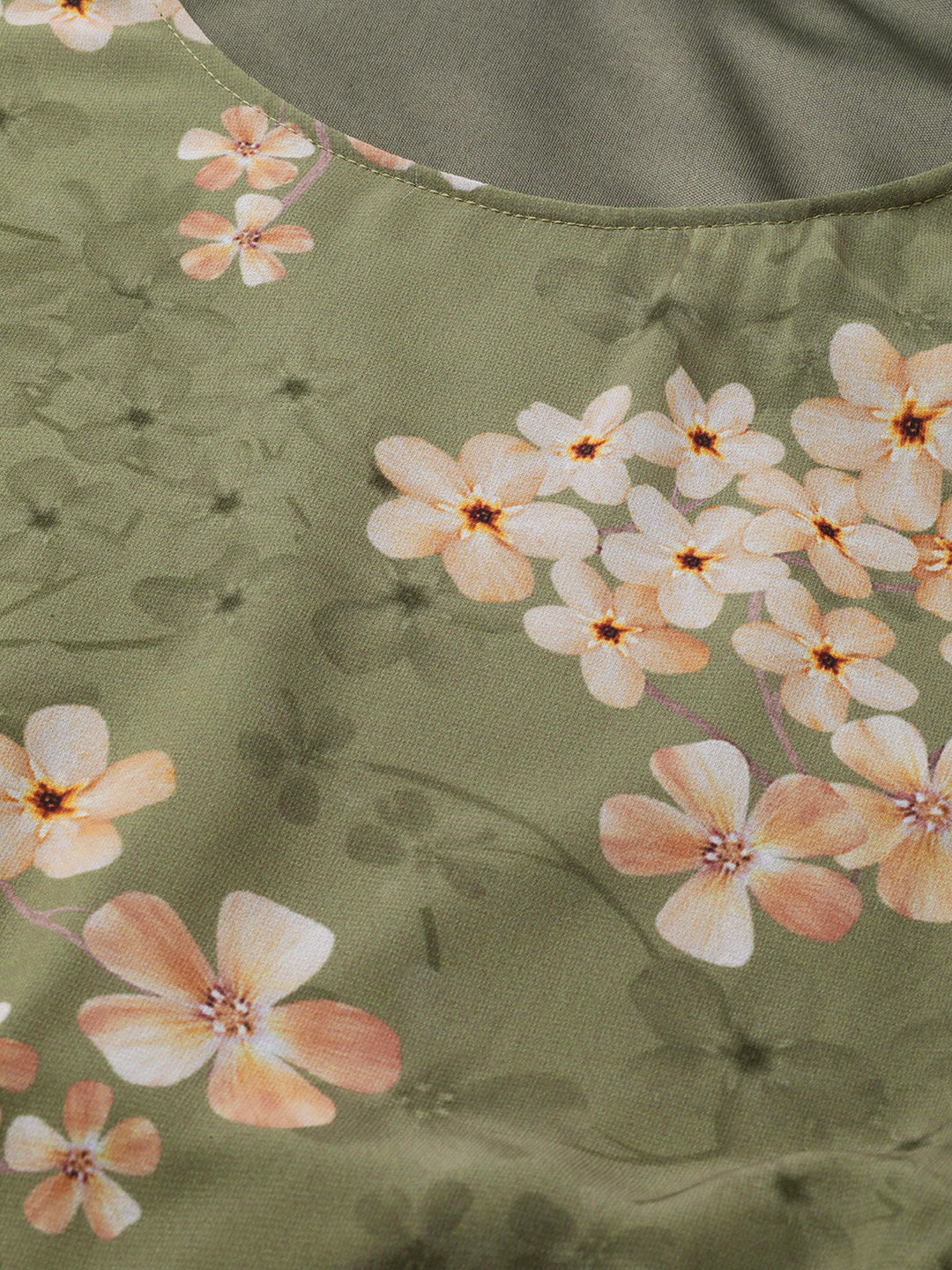 Moss Green Floral Roached Sleeves Crop Top