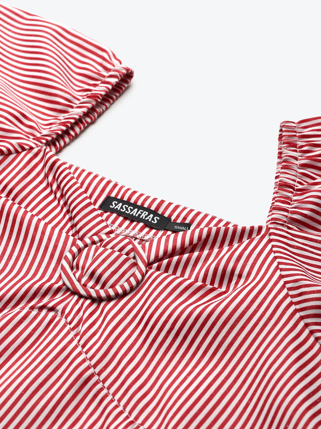 Red Stripes Puff Sleeves Top