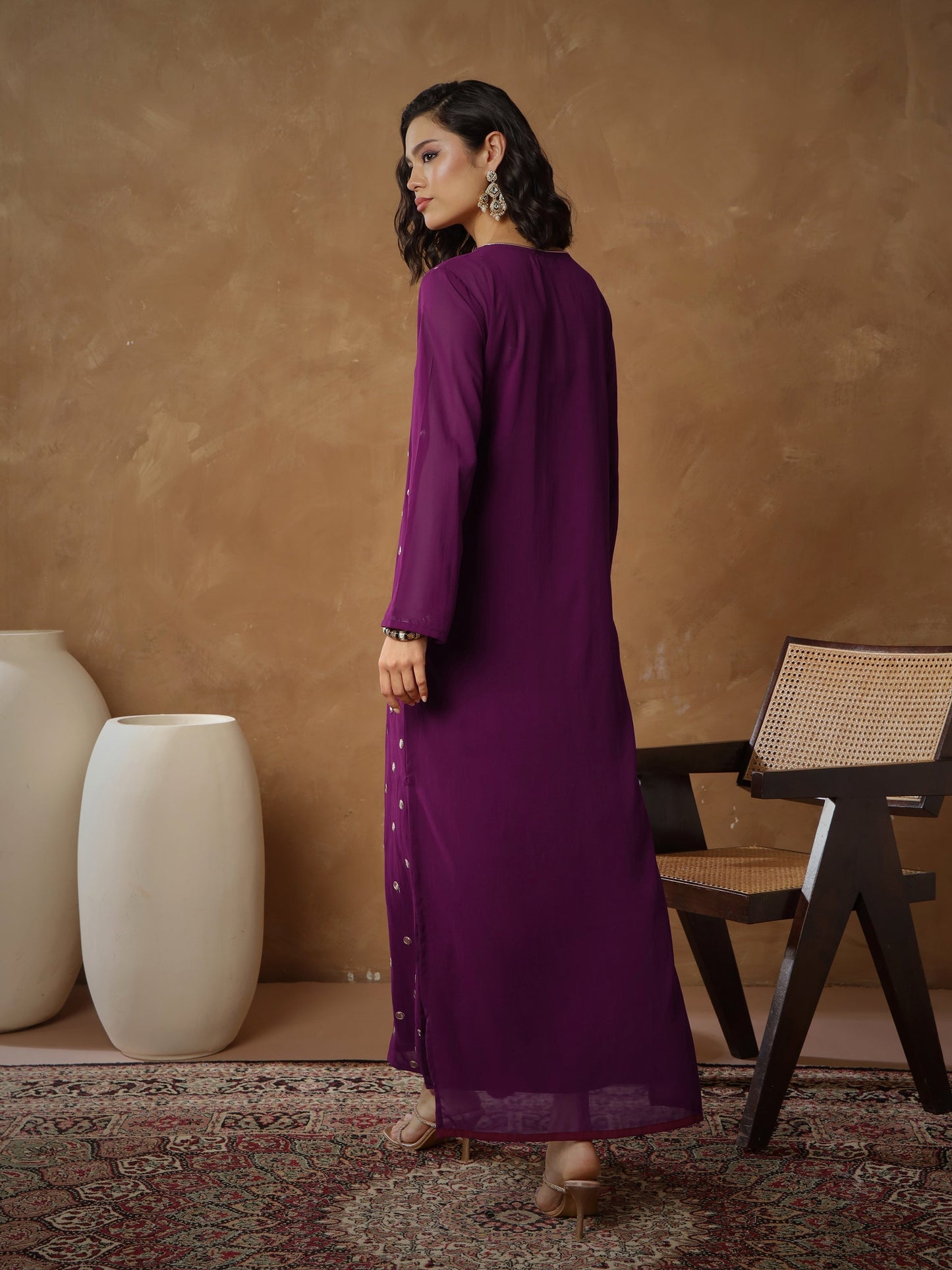 Purple Embroidered Abaya Dress