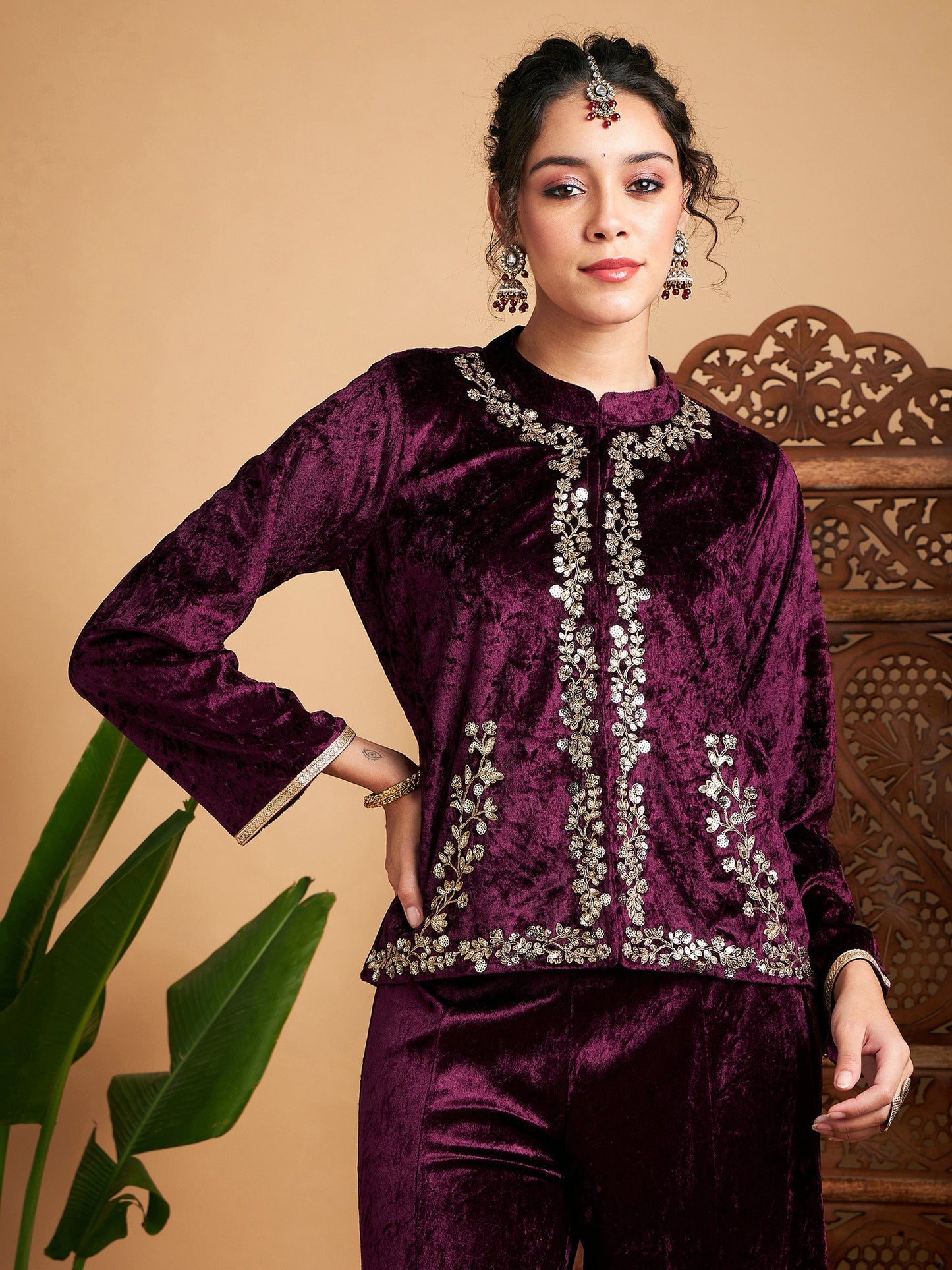 Purple Velvet Embroidered Jacket