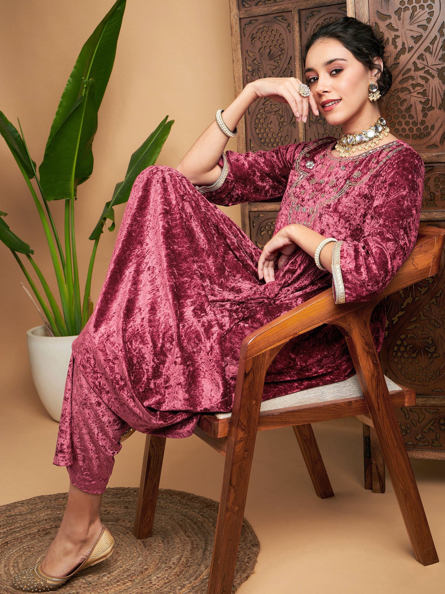 Pink Velvet Straight Pants