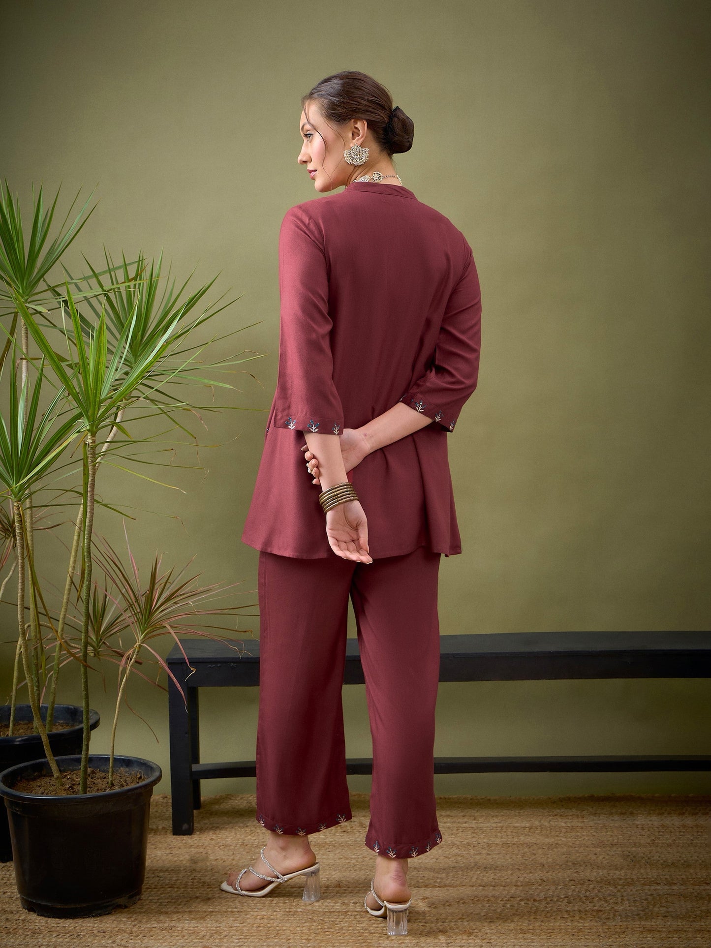 Pink All Over Embroidered Shirt With Palazzos-Shae by SASSAFRAS