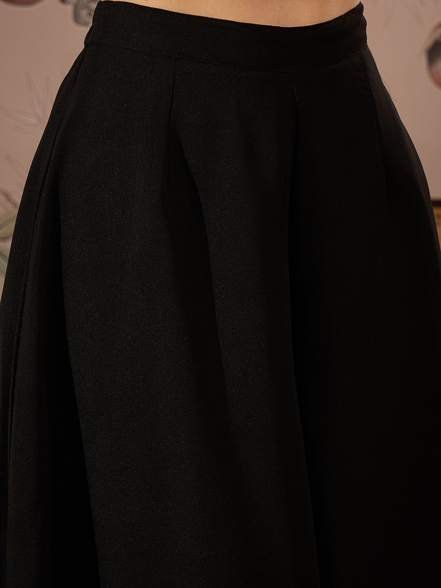 Black Sequins Peplum Top With Flared Pants -Shae by SASSAFRAS