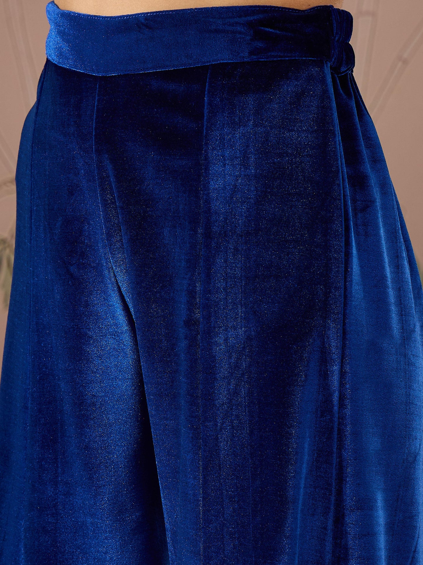 Royal Blue Velvet Embroidered Kurta With Palazzo Pants