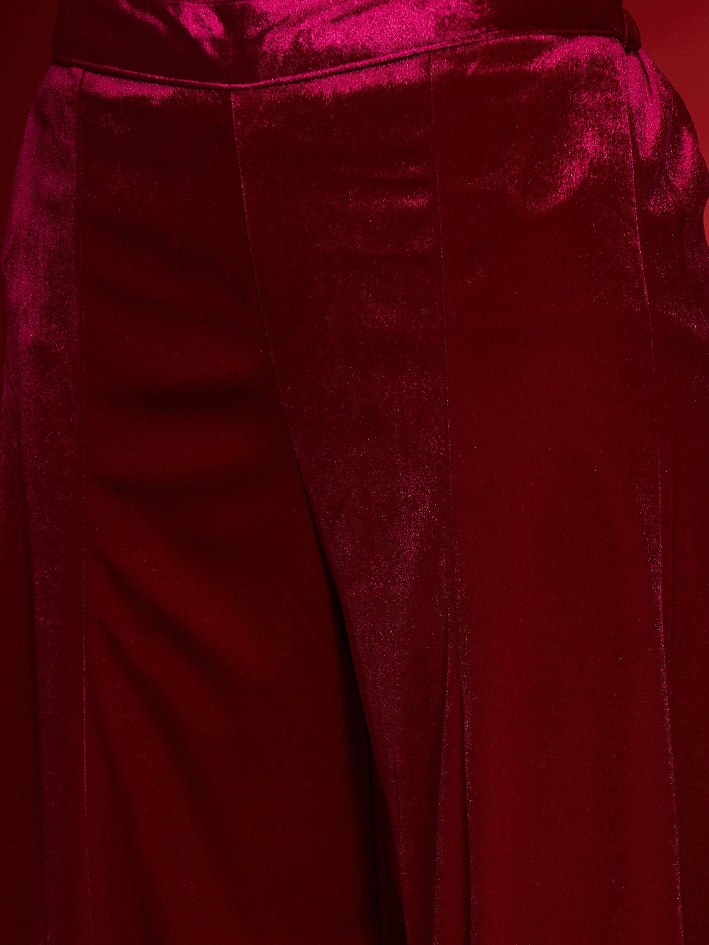 Fuchsia Velvet Yoke Emb Short Kurta With Palazzos