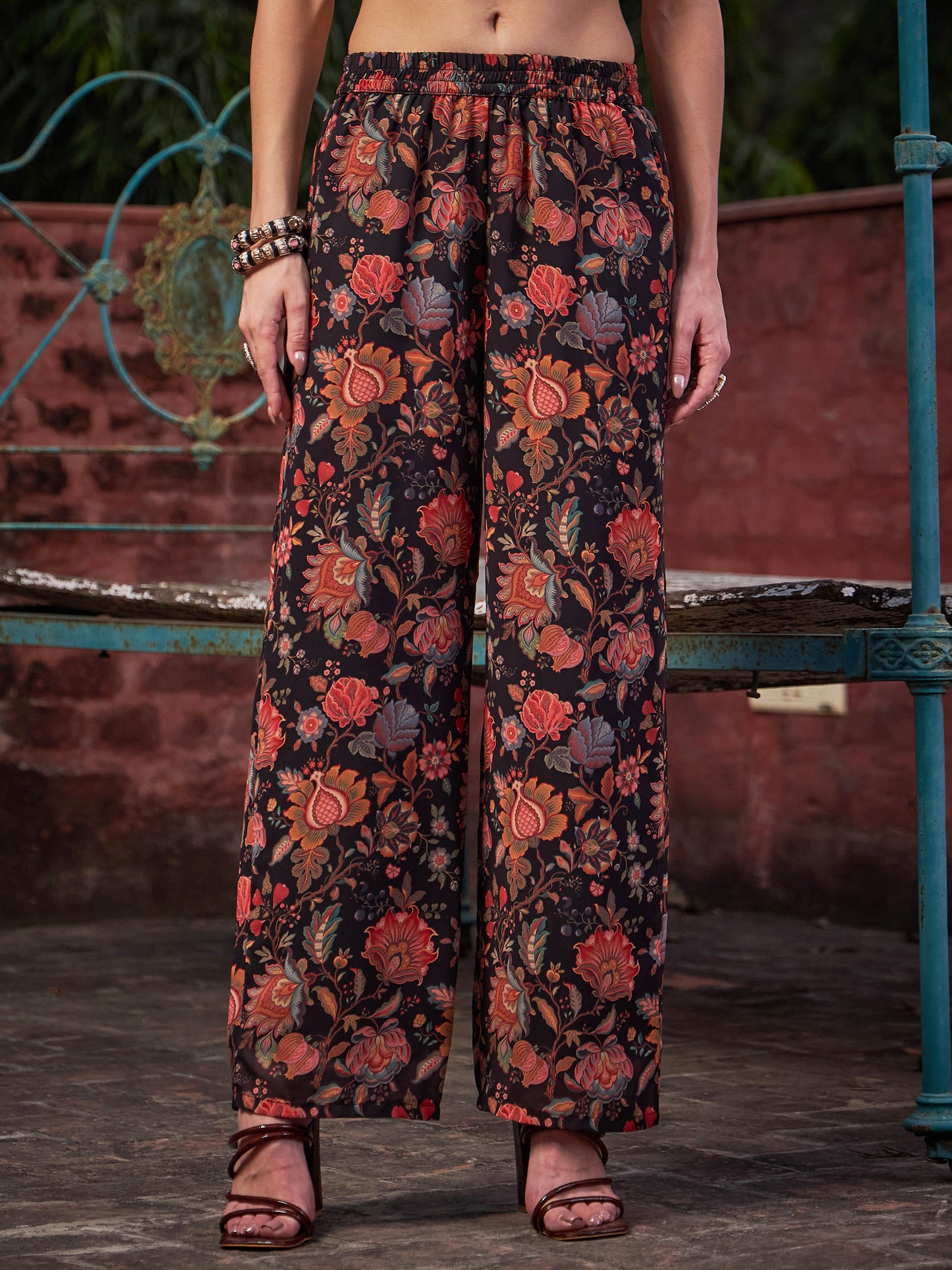 Black Floral Anarkali Kurta With Straight Pants-Shae by SASSAFRAS
