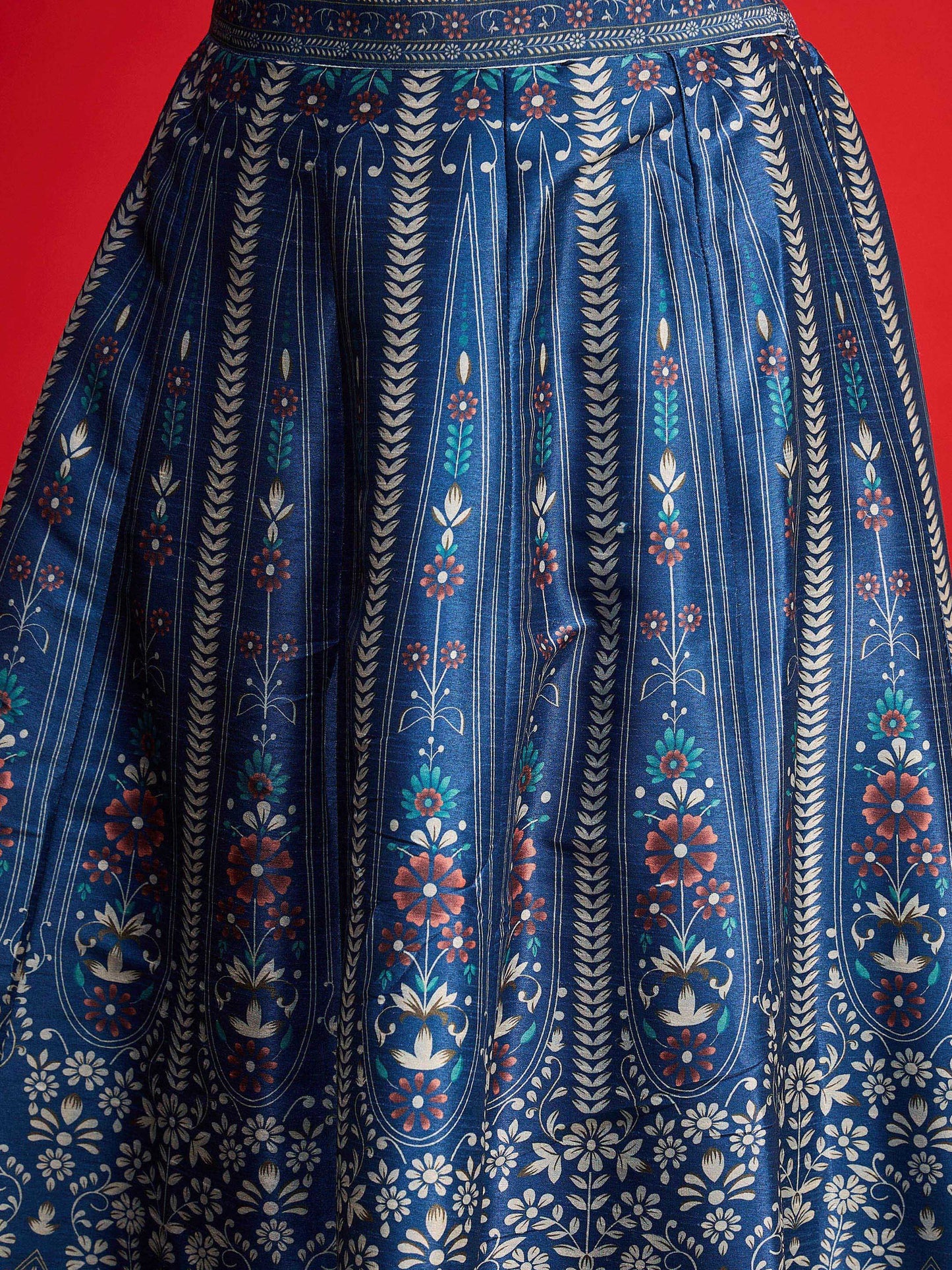 Women Blue Multi Floral Blazer Top With Anarkali Skirt