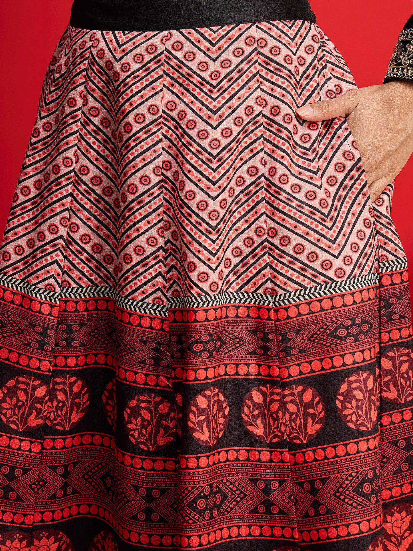 Women Black Velvet Crop Top With Anarkali Skirt