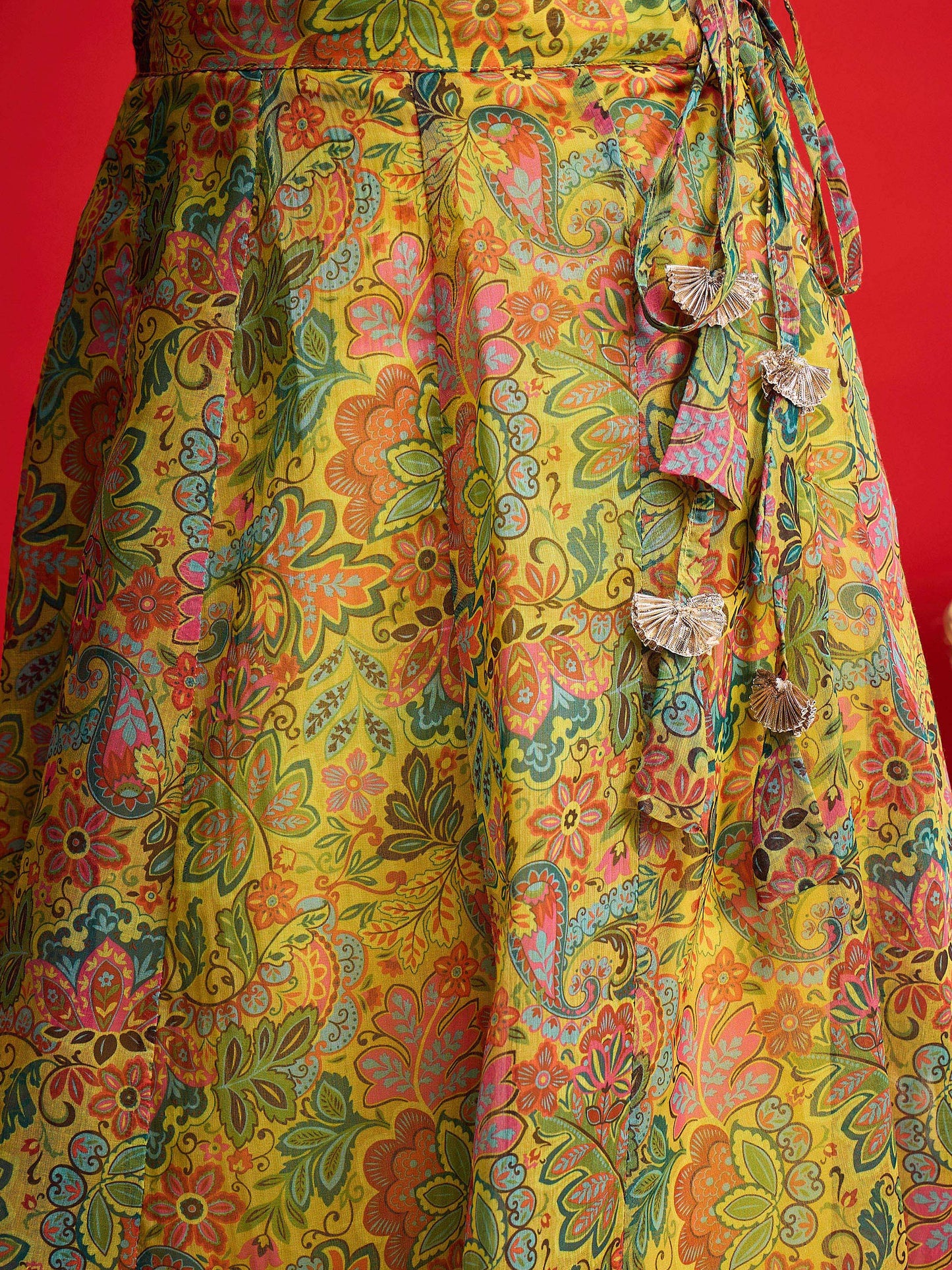 Women Yellow Chanderi Crop Top With Anarkali Skirt