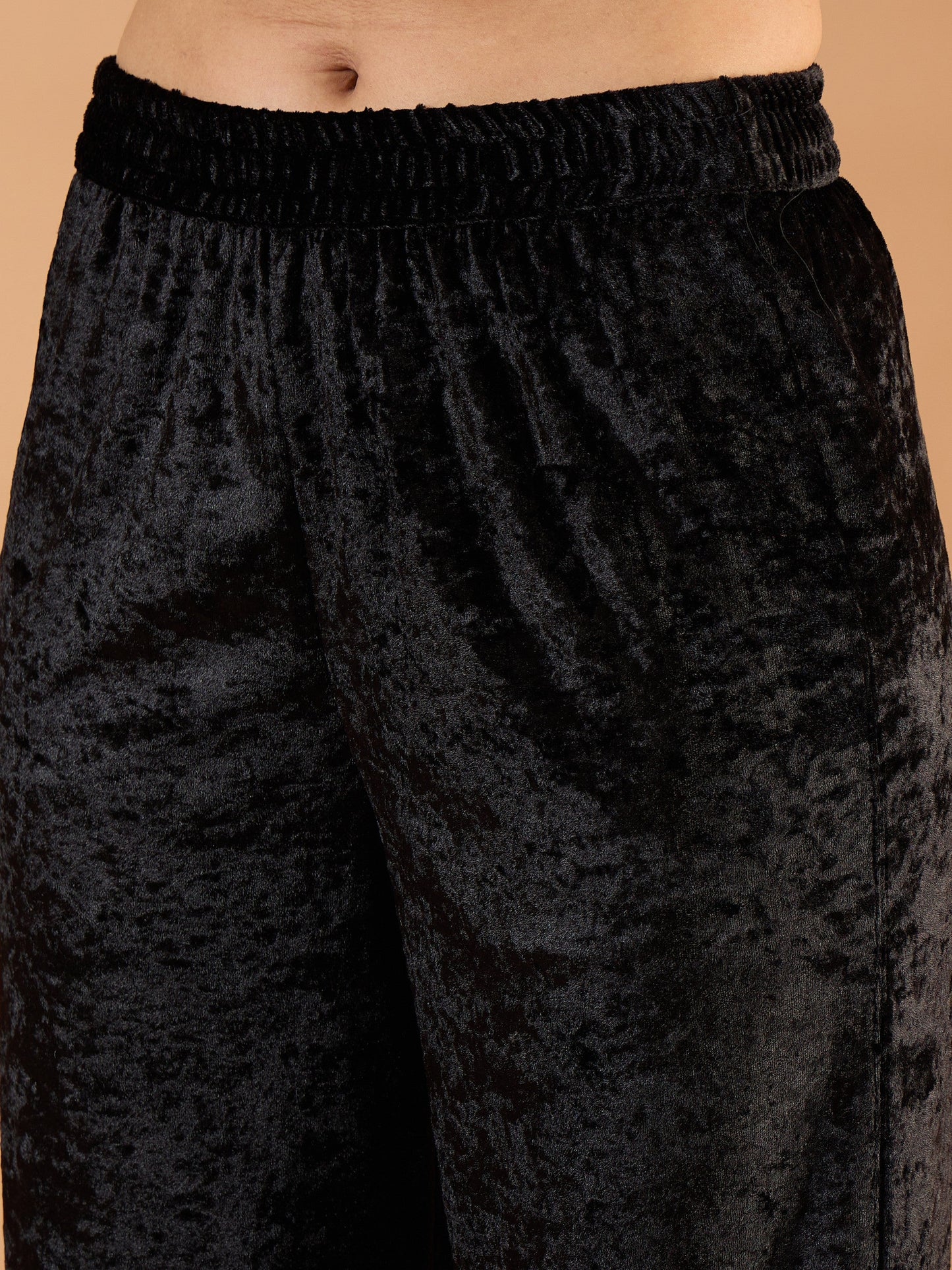 Women Black Velvet V Neck Embroidered Kurta With Straight Pants