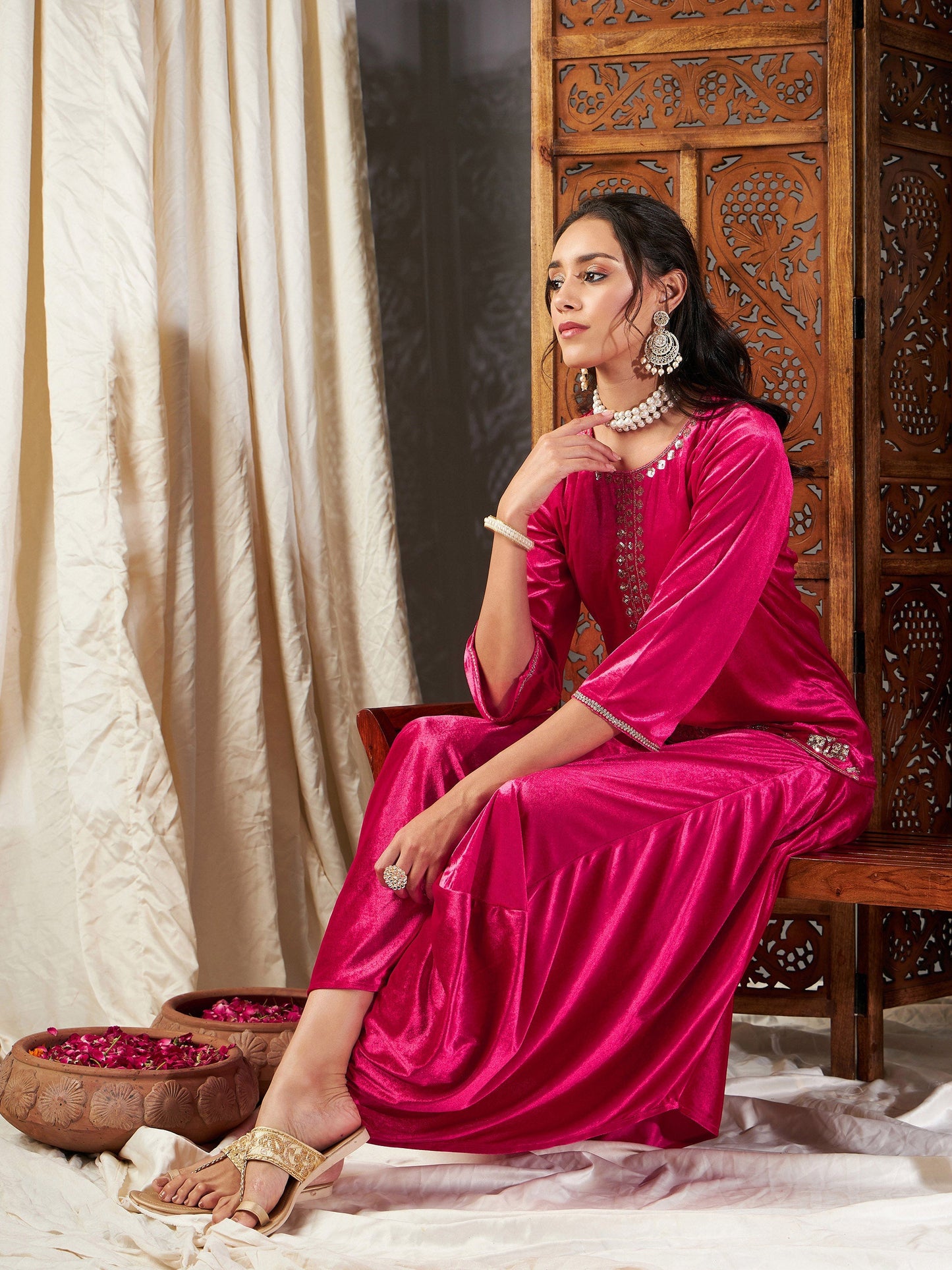 Fuchsia Velvet Dhoti Skirt
