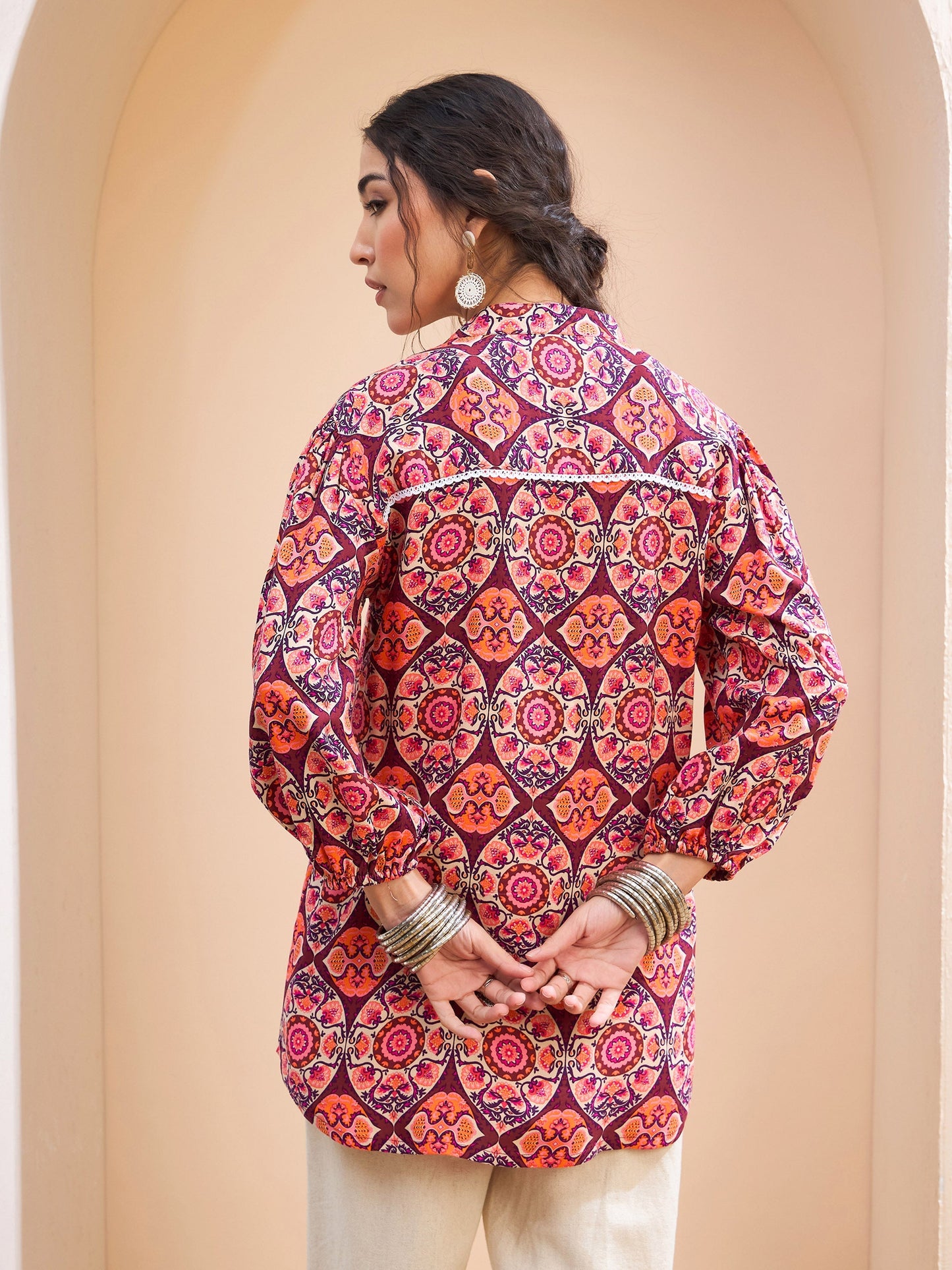 Maroon Floral Pin Tuck Detail Shirt -Shae by SASSAFRAS