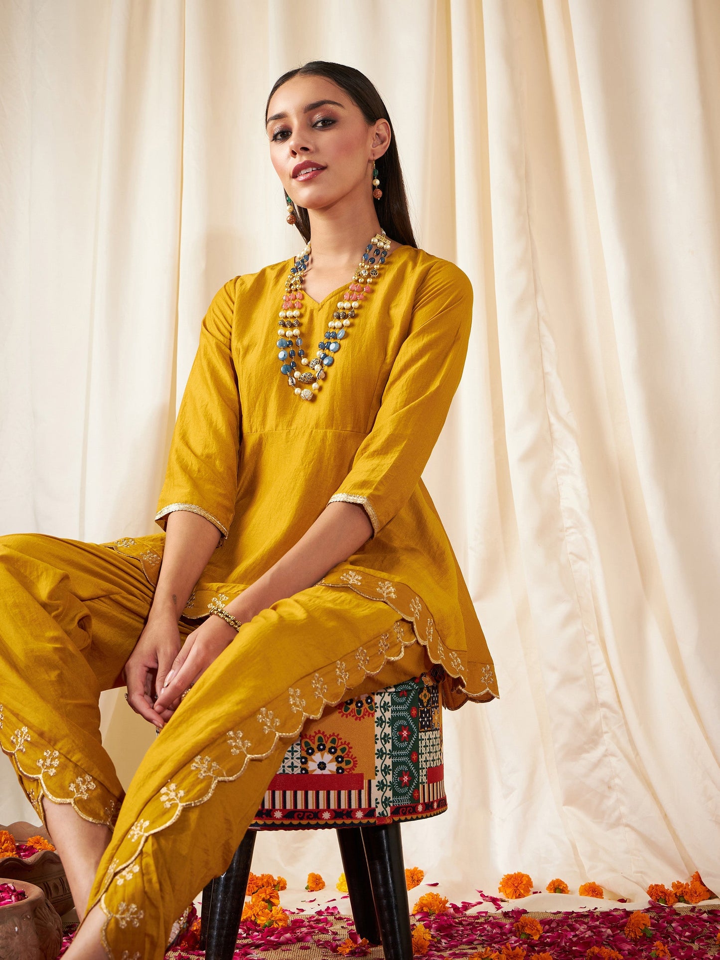 Mustard Zari Embroidered Peplum Top