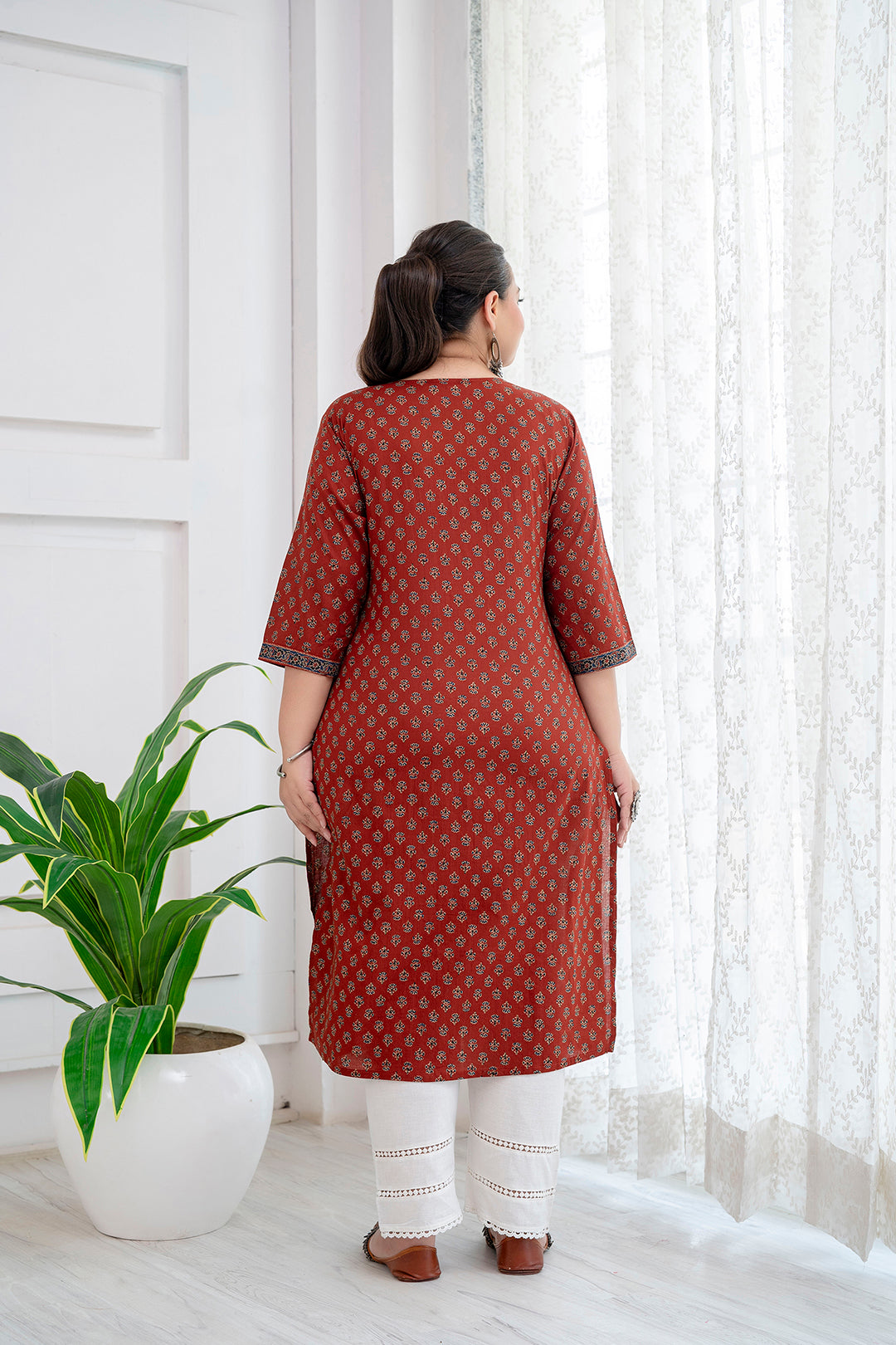 Plus Size Maroon Printed Straight kurta