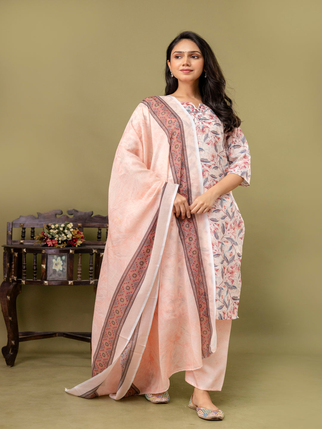 Multi Straight Rayon Printed Kurta With Pant And Dupatta