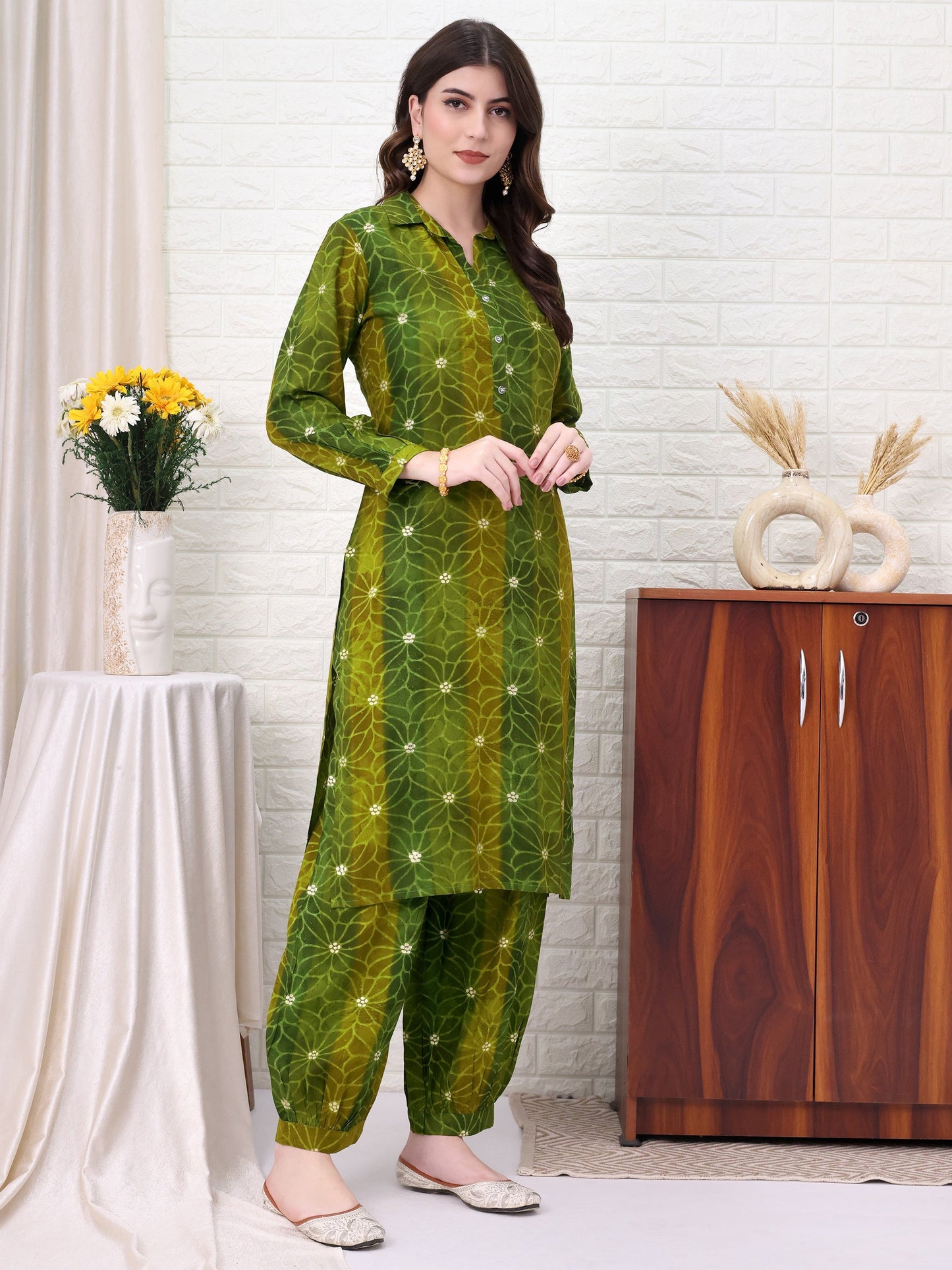Green Viscose Rayon Embellished Co-ords Set