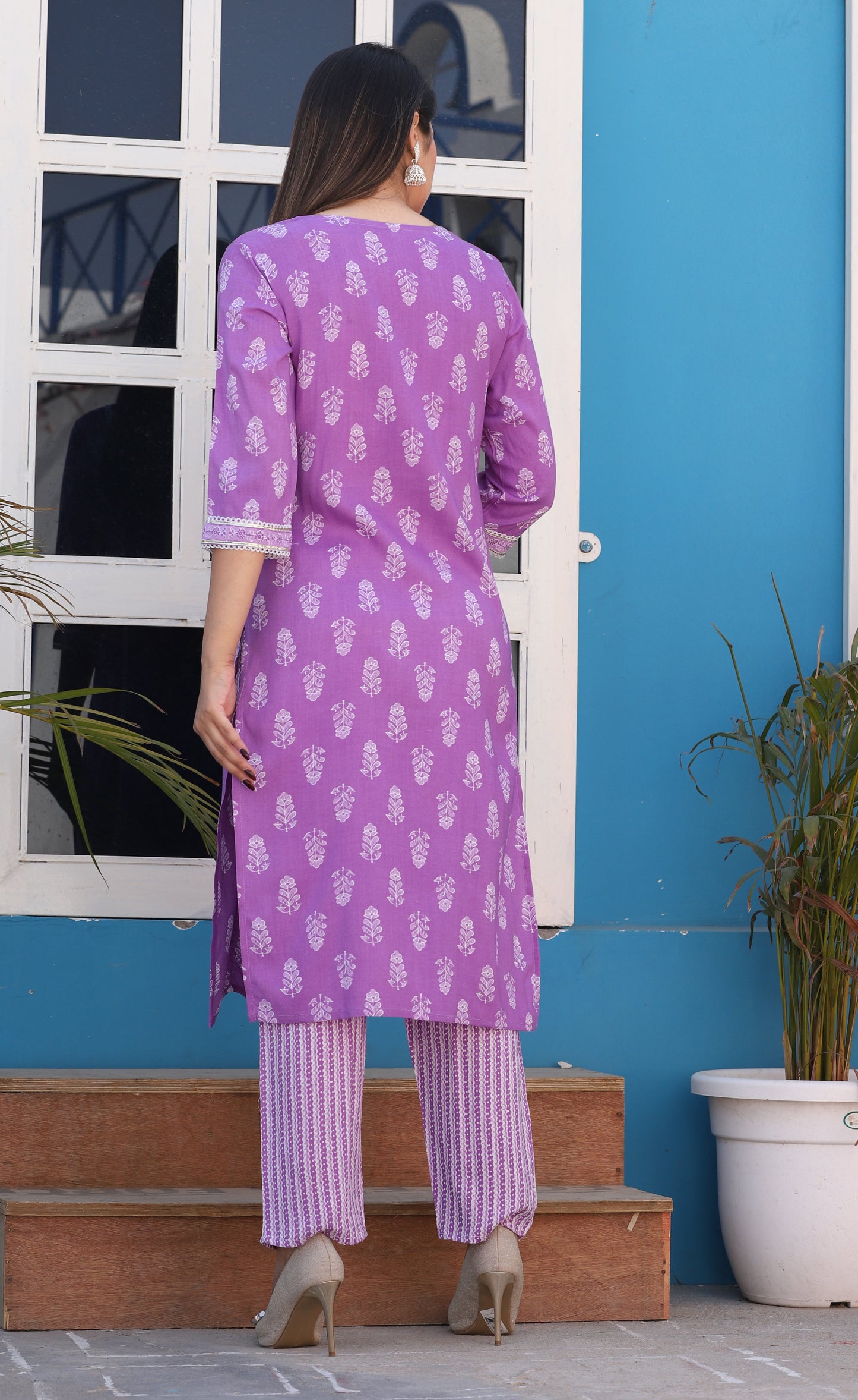 Purple Straight Rayon Printed Kurta With Pant And Dupatta