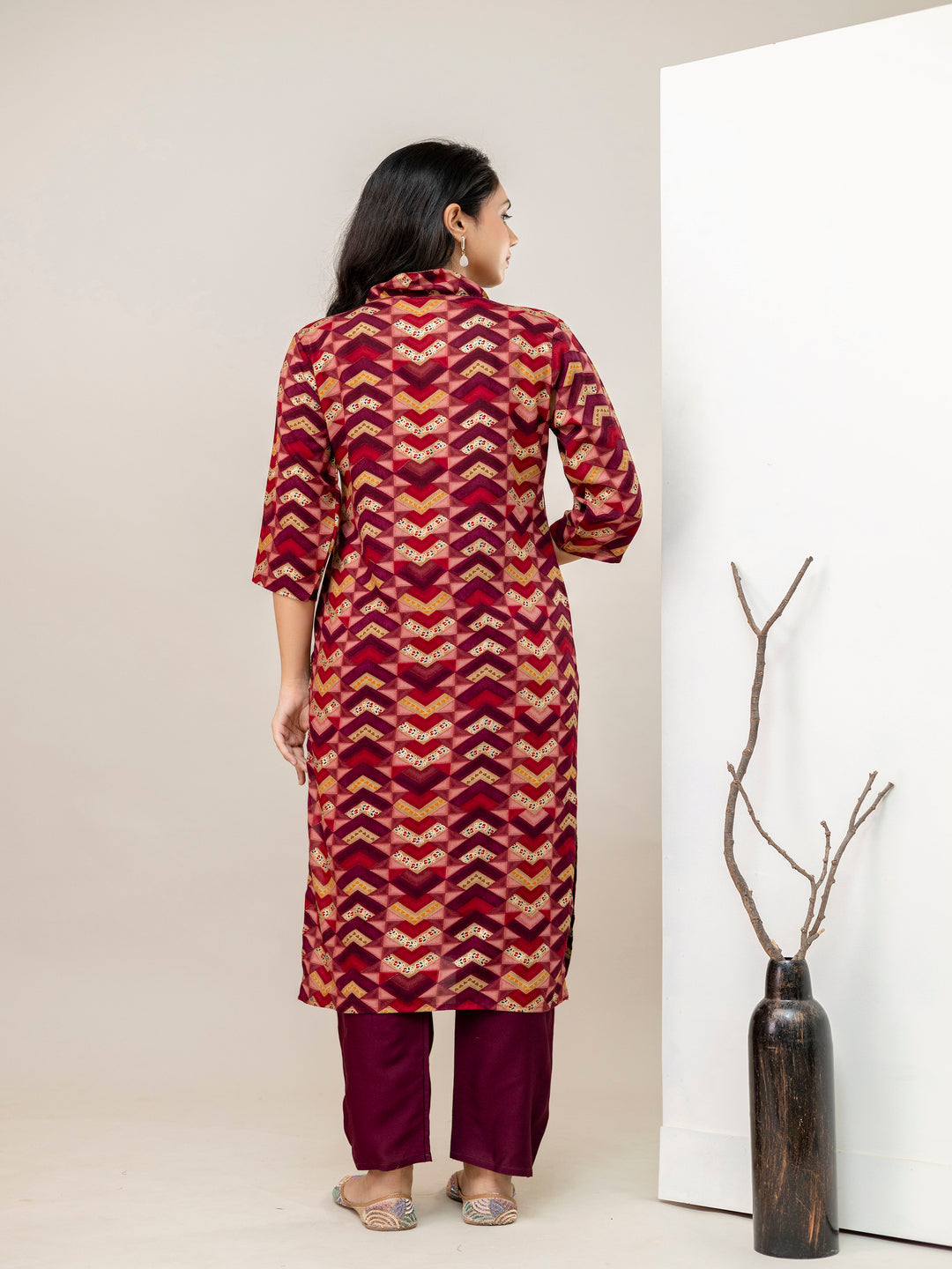 Maroon Straight Rayon Printed Kurta With Pant And Dupatta