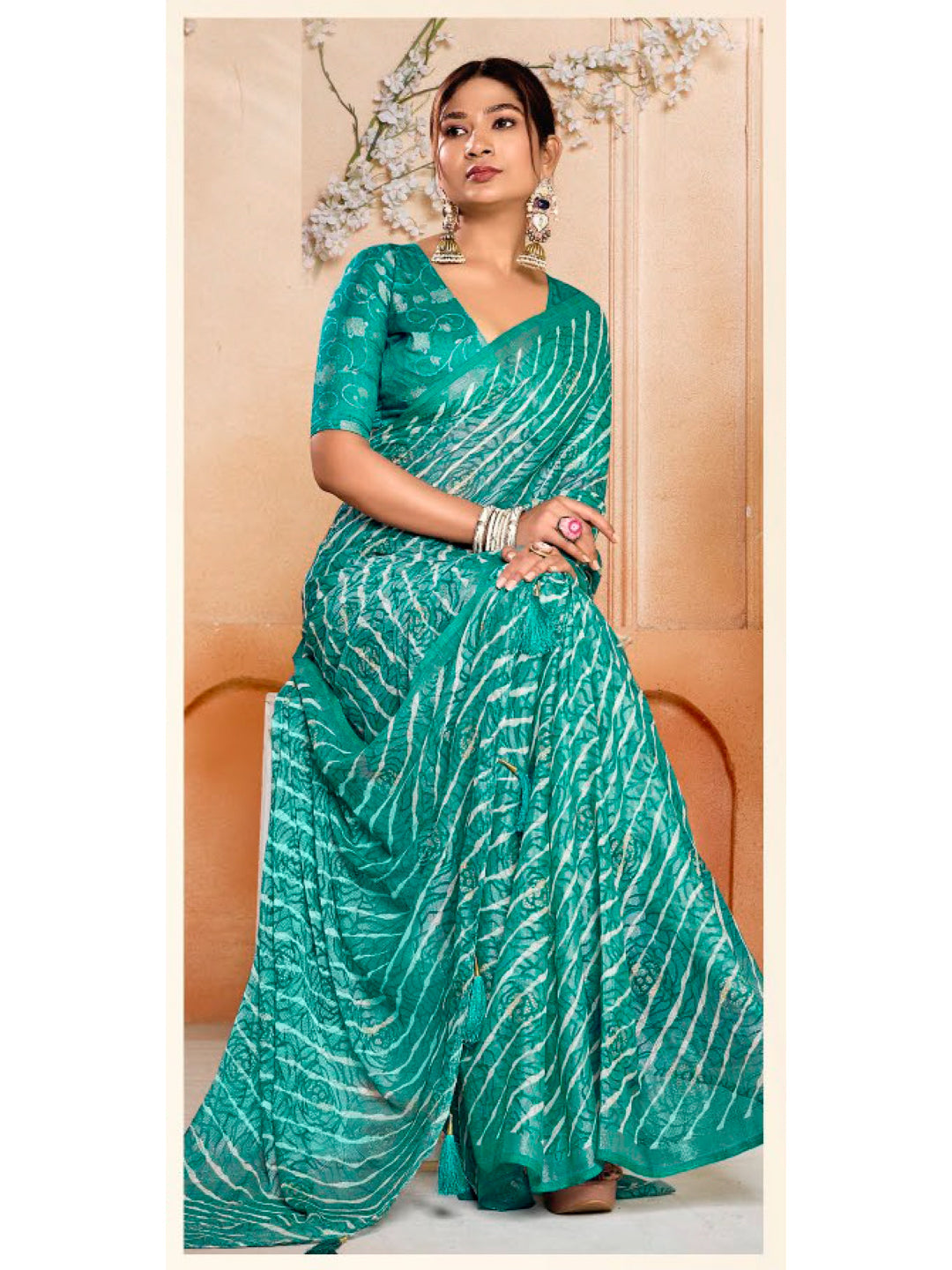 Leheriya Printed Silk Blend Saree With Unstitched Blouse Piece