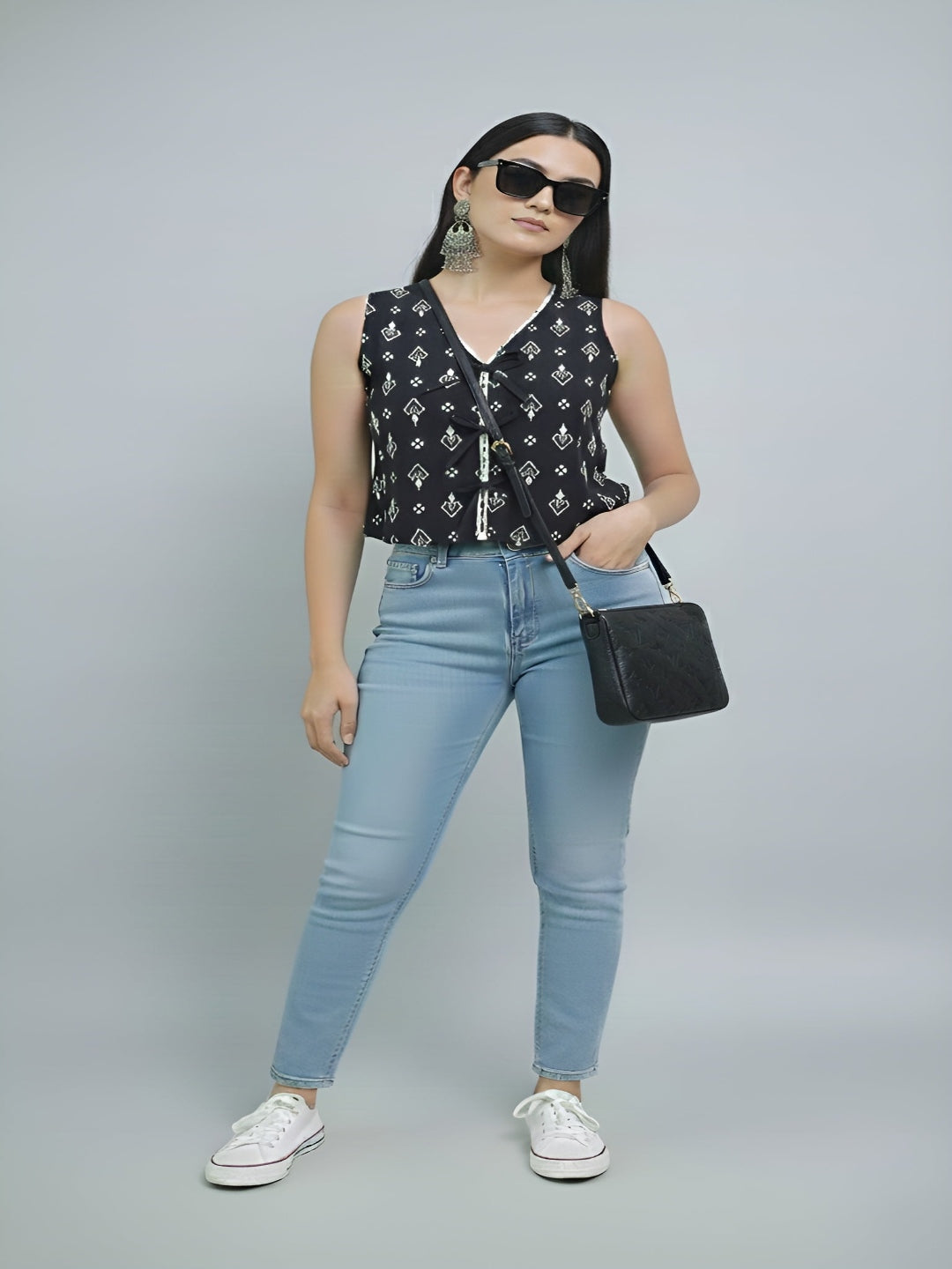 Women Black Printed Top