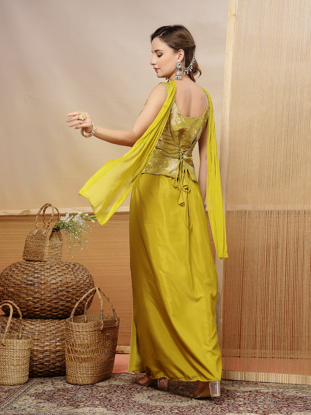 Solid & Embroidered Organza Co-Ord Set