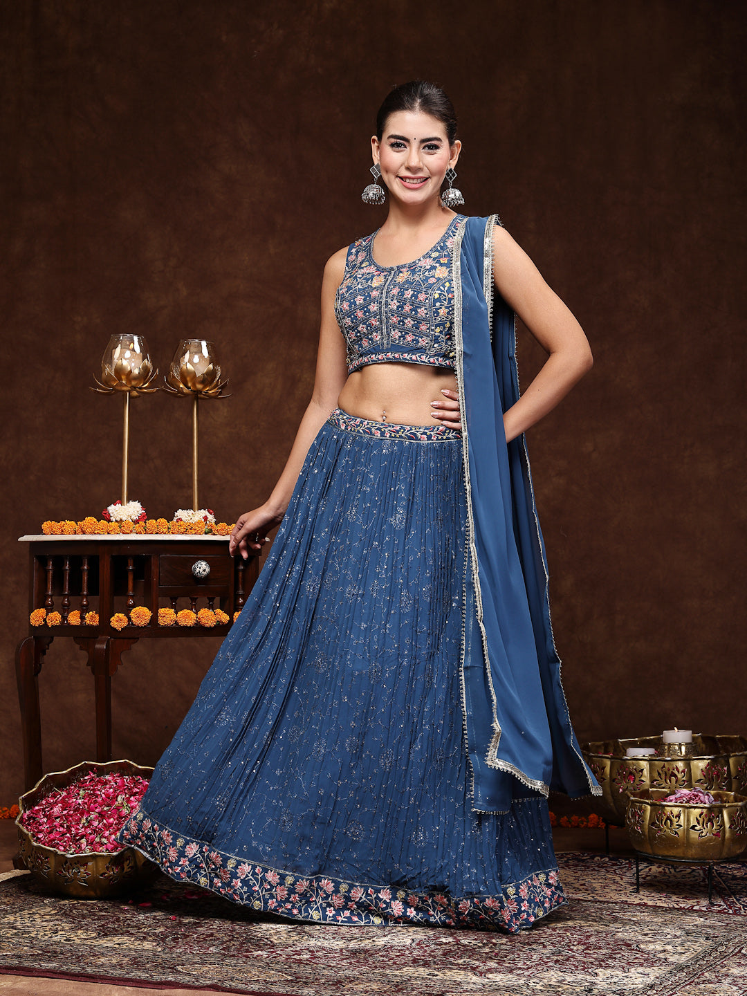 Royal Embroidered Georgette Lehenga & Blouse With Dupatta