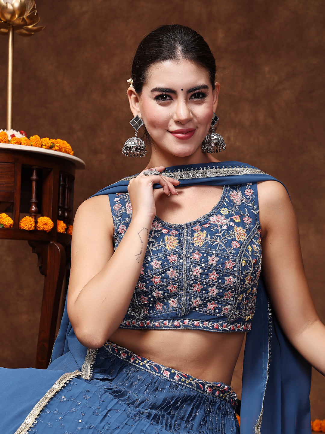 Royal Embroidered Georgette Lehenga & Blouse With Dupatta