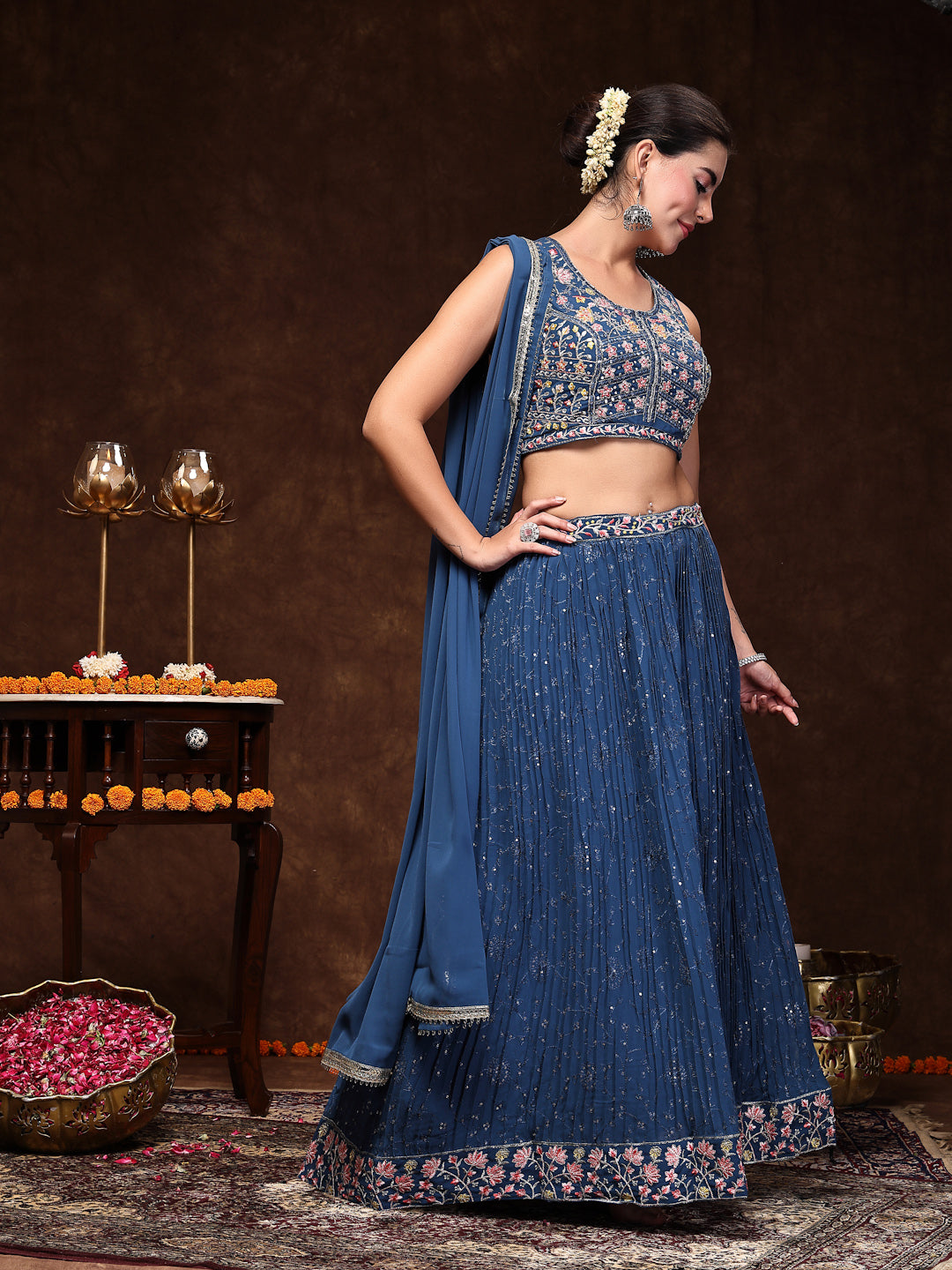 Royal Embroidered Georgette Lehenga & Blouse With Dupatta