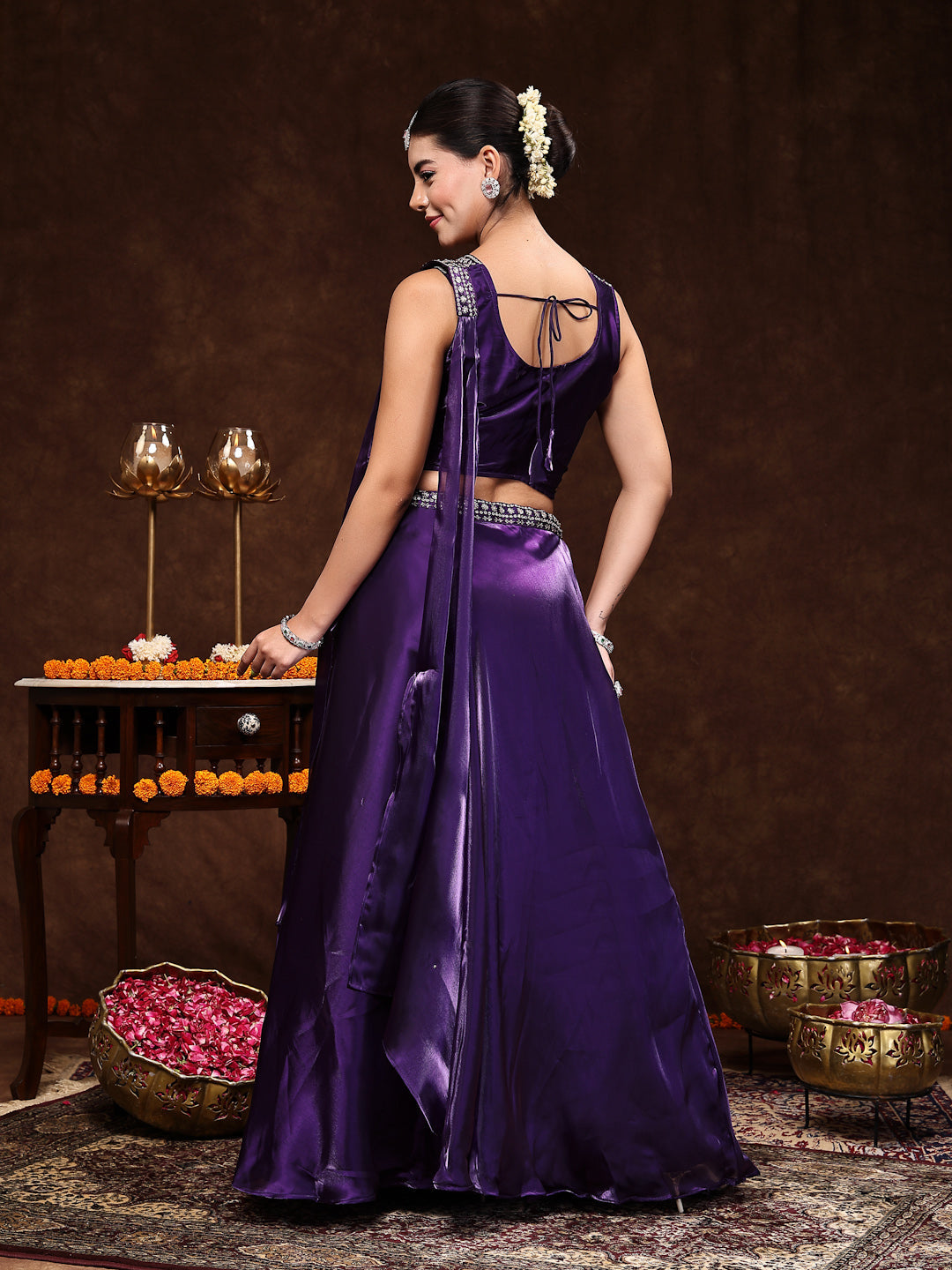 Wine Jimmy Choo Lehenga & Blouse With Dupatta