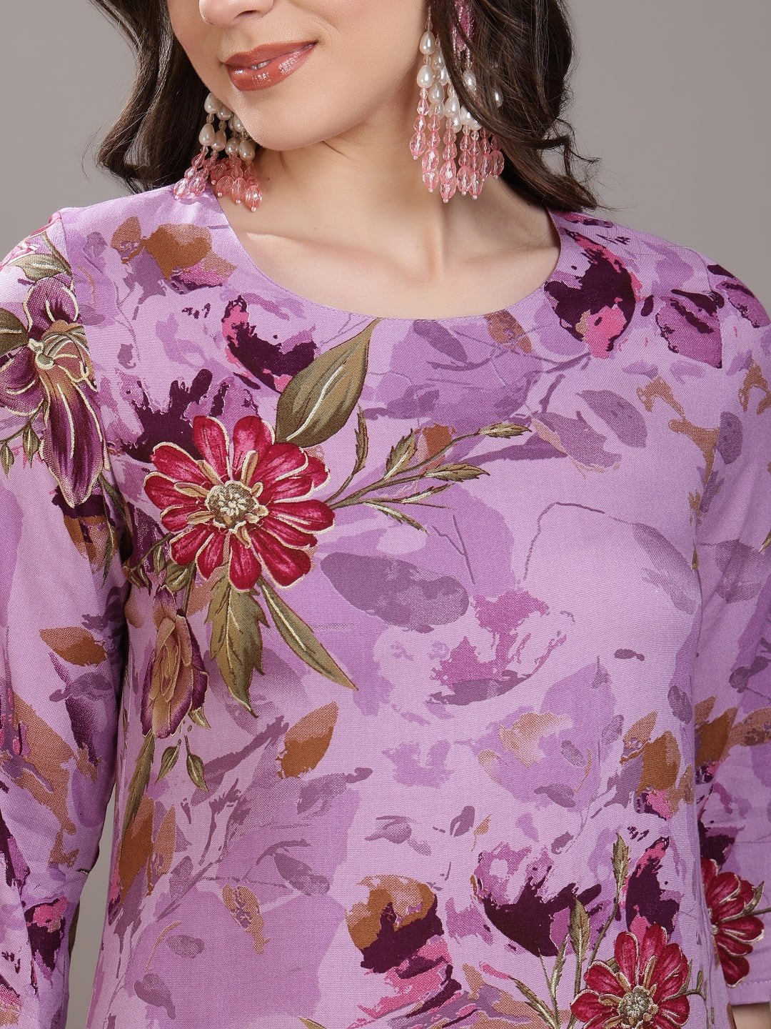 Printed Viscose Rayon Straight Kurta Set