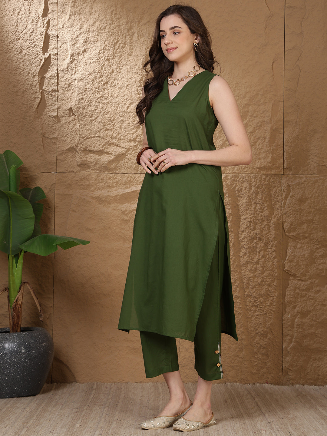 Dyed Pure Cotton Straight Kurta Set With Dupatta
