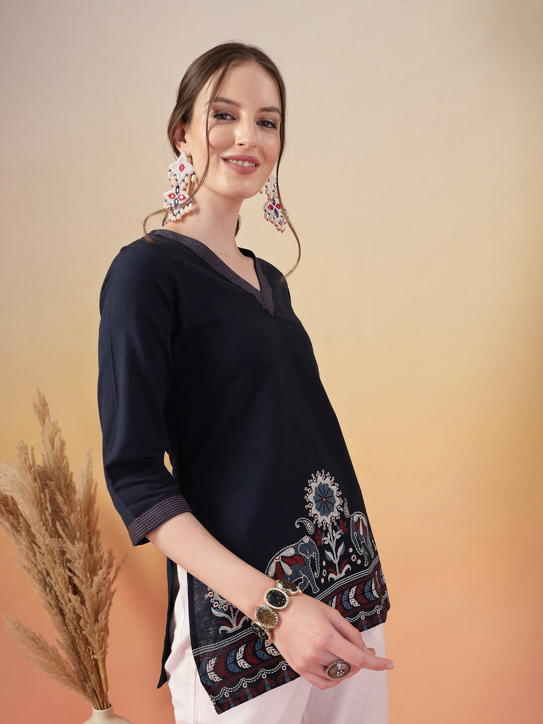 Blue Printed Cotton Flex Top