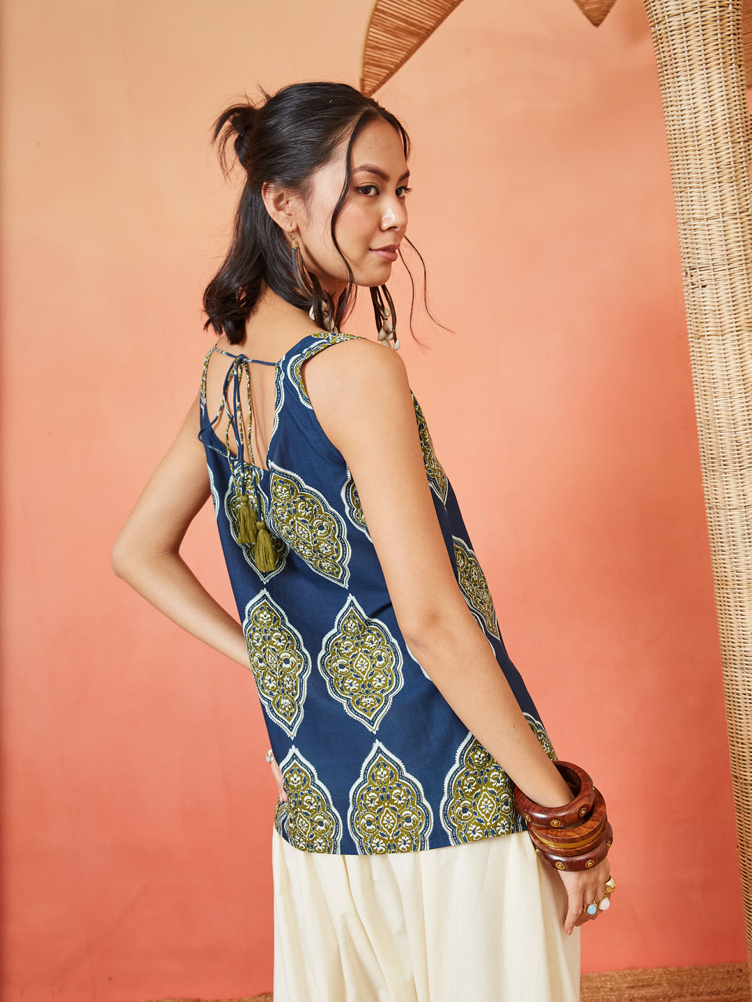 Women's Ethnic Motifs Printed Cotton Straight Top