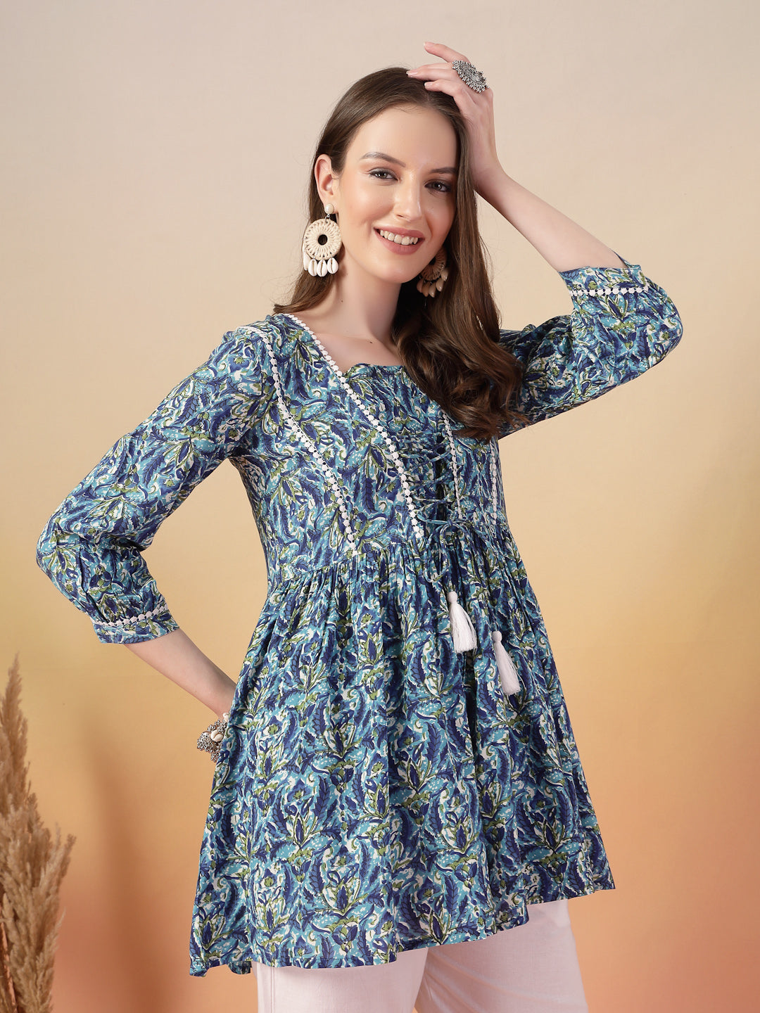 Blue Printed Rayon Top