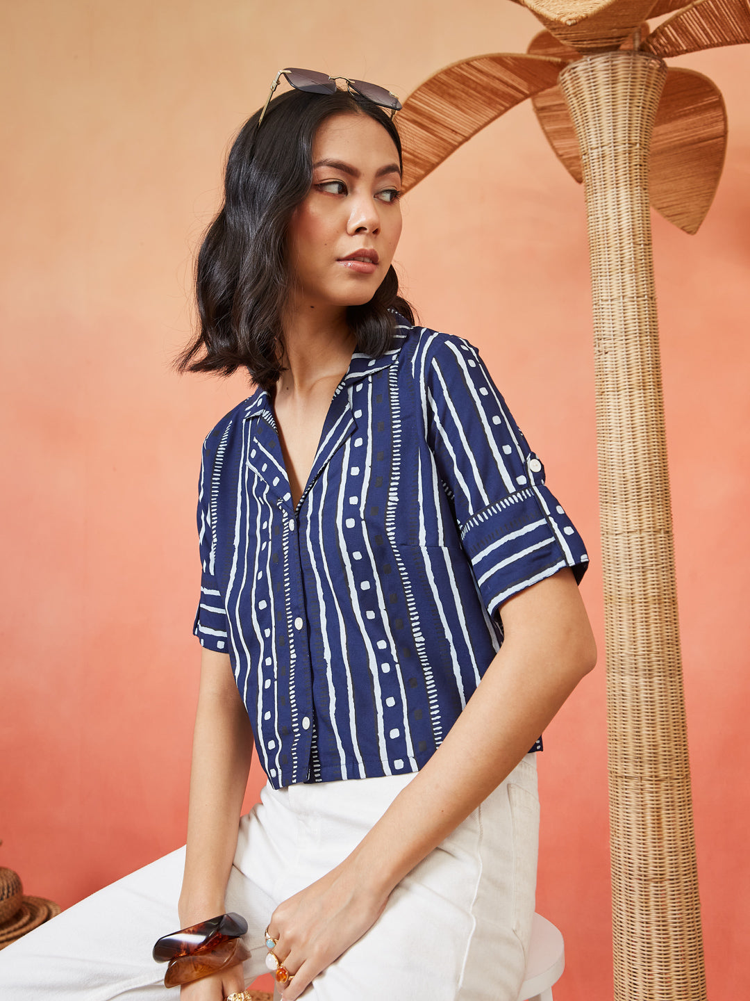 Women's Striped Printed Cotton Vest Top