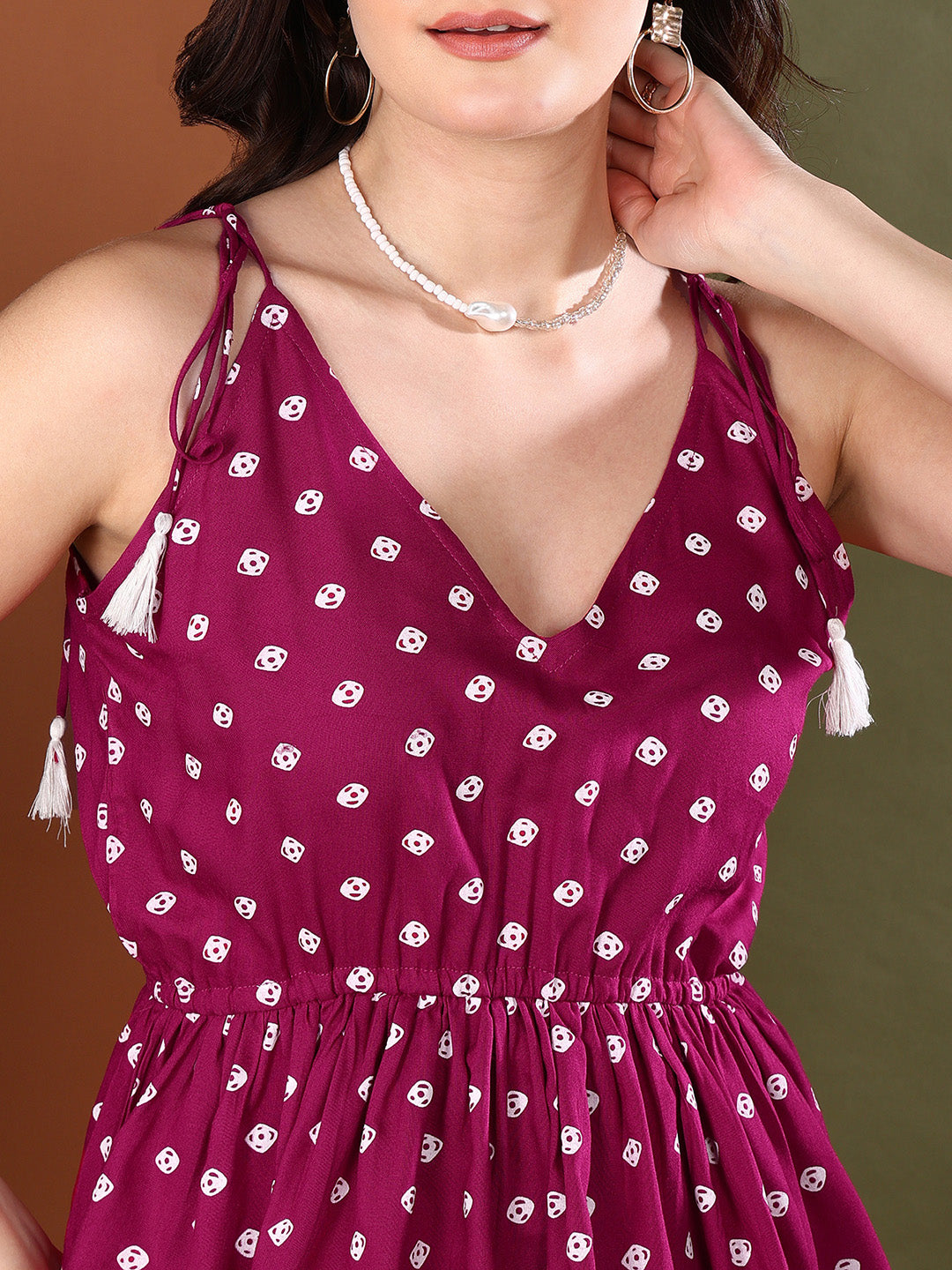 Pink Bandhej Printed Rayon Short Peplum Top