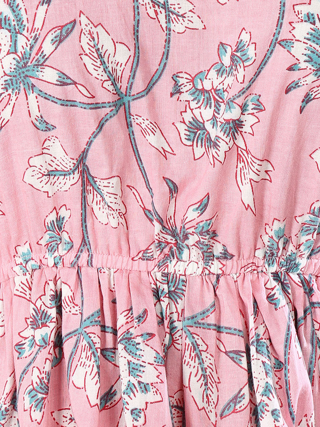 Pink Ethnic Printed Cotton Short Peplum Top
