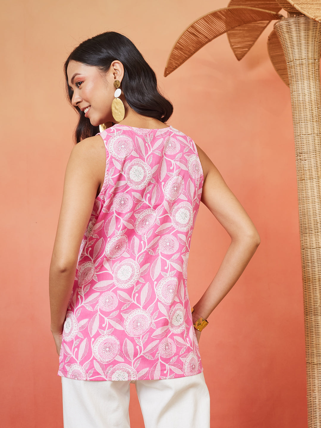 Women's Floral Printed Cotton Straight Top